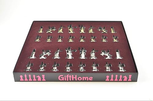 Miniatura 7 de GiftHome Figuras históricas de Roma juego de ajedrez de metal para adultos, piezas hechas a mano y tablero de ajedrez de madera con estampado de