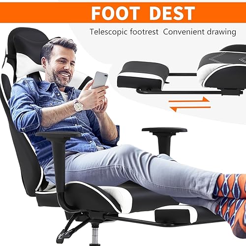 Miniatura 3 de Silla de juegos de PC con reposapiés, silla ergonómica de oficina en casa con soporte lumbar y almohada para reposacabezas, silla reclinable