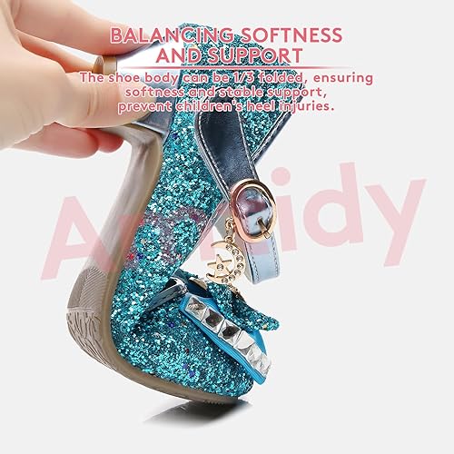 Miniatura 5 de Amtidy Zapatos de vestir para niñas, zapatos de fiesta de boda Mary Jane, zapatos con purpurina para damas de honor, tacones de princesa