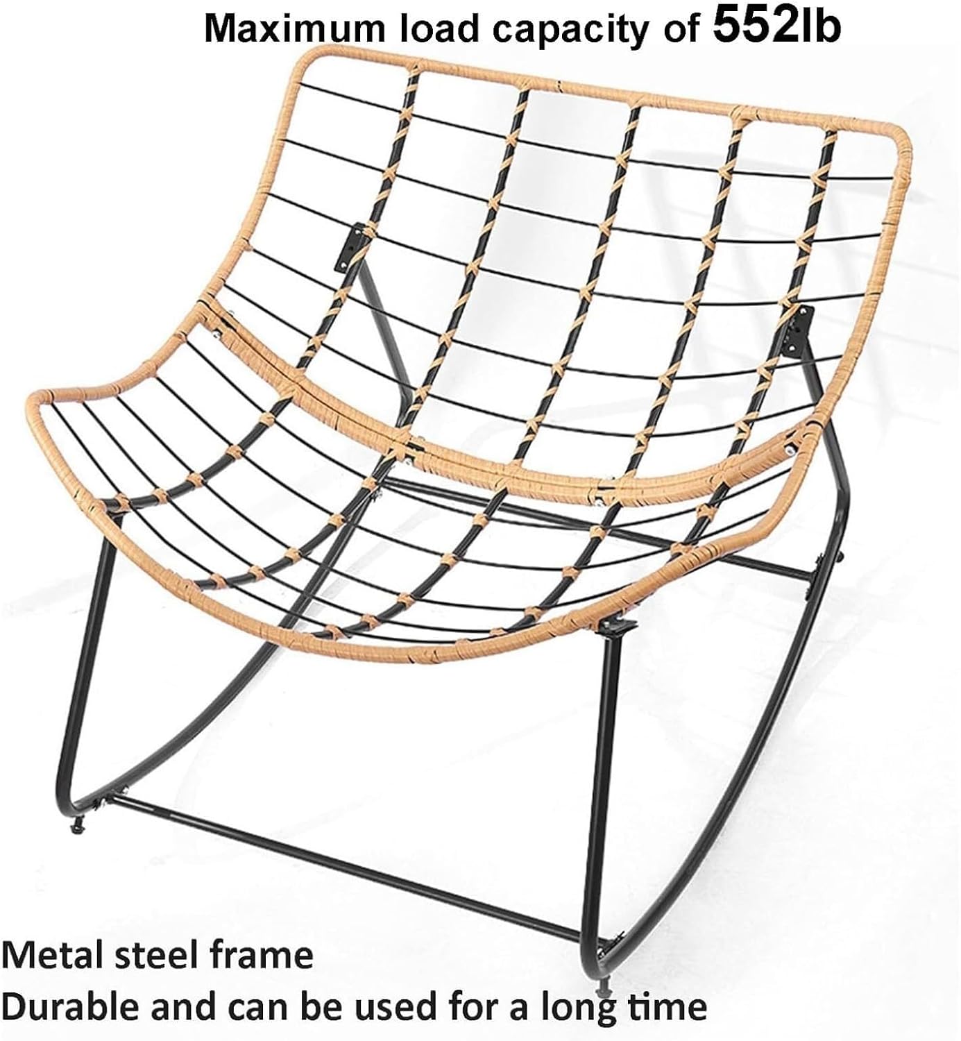 Oversized Modern Patio Rocking Chair with Cushioned Padded Seat, Indoor/Outdoor Rattan Wicker Lounge Glider, Durable Metal Frame for Large Support (Dark Grey)