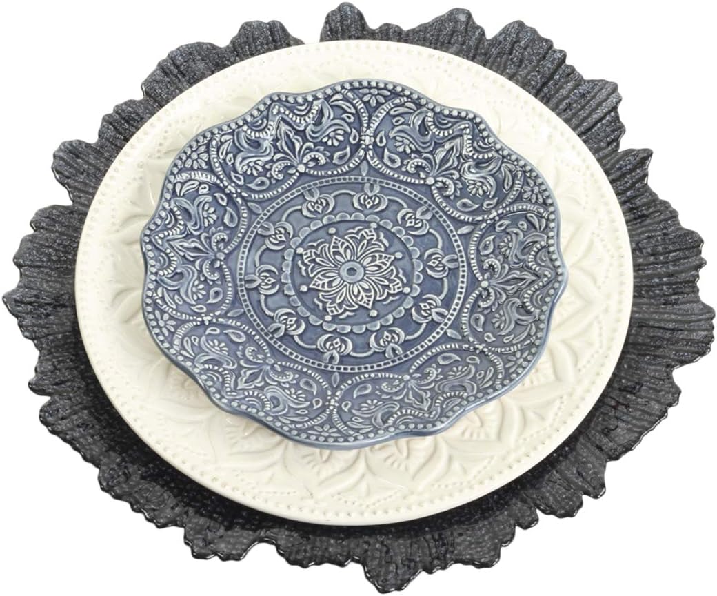 Koyal Wholesale 4Pcs Flora Charger Plates Glass Blue, Decorative Plate Chargers for Dinner Plates, Navy Blue Table Décor for Wedding, Holiday, Party Tables