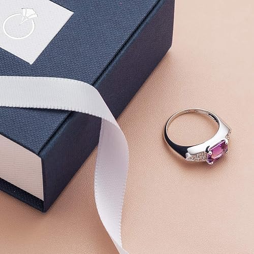 Vista 5 de PEORA Anillo de declaración de alejandrita simulada en plata de ley, elegante diseño lineal, corte radiante, 0.315x0.236 in, 2 quilates, ajuste