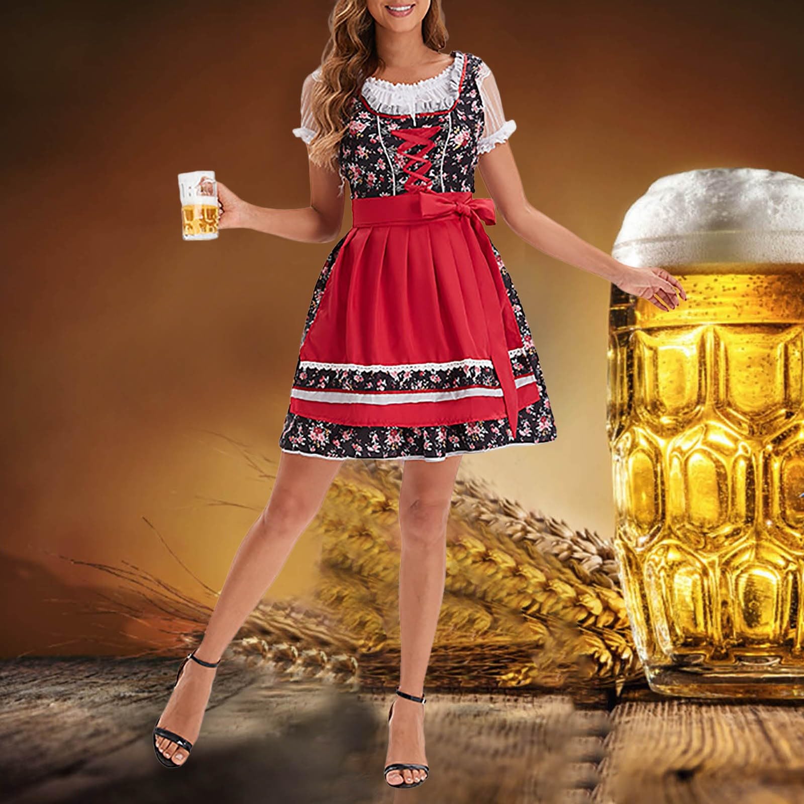 Vestido tirolés para mujer, elegante, vestido midi de encaje, vestido tradicional bávaro, estilo étnico, falda tirolesa, vestido largo para Oktoberfest