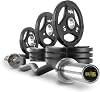 XMark CHISEL 65 lb Olympic Weights Set and CHISEL Olympic EZ Curl Bar, Barbell and Weight Plates