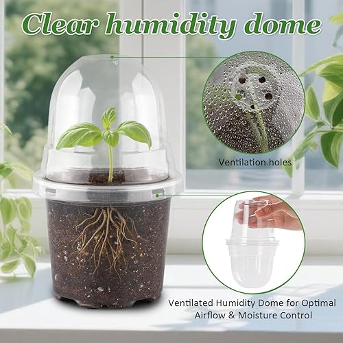 Vista 2 de Juego de 60 macetas transparentes para guardería con cúpulas de humedad, macetas de plástico de 4 pulgadas con agujeros de drenaje para plántulas