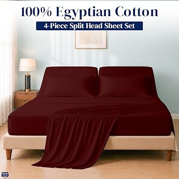 4 PC Flex Top Split Head Queen Sheet Set, 28 Split, Burgundy Solid