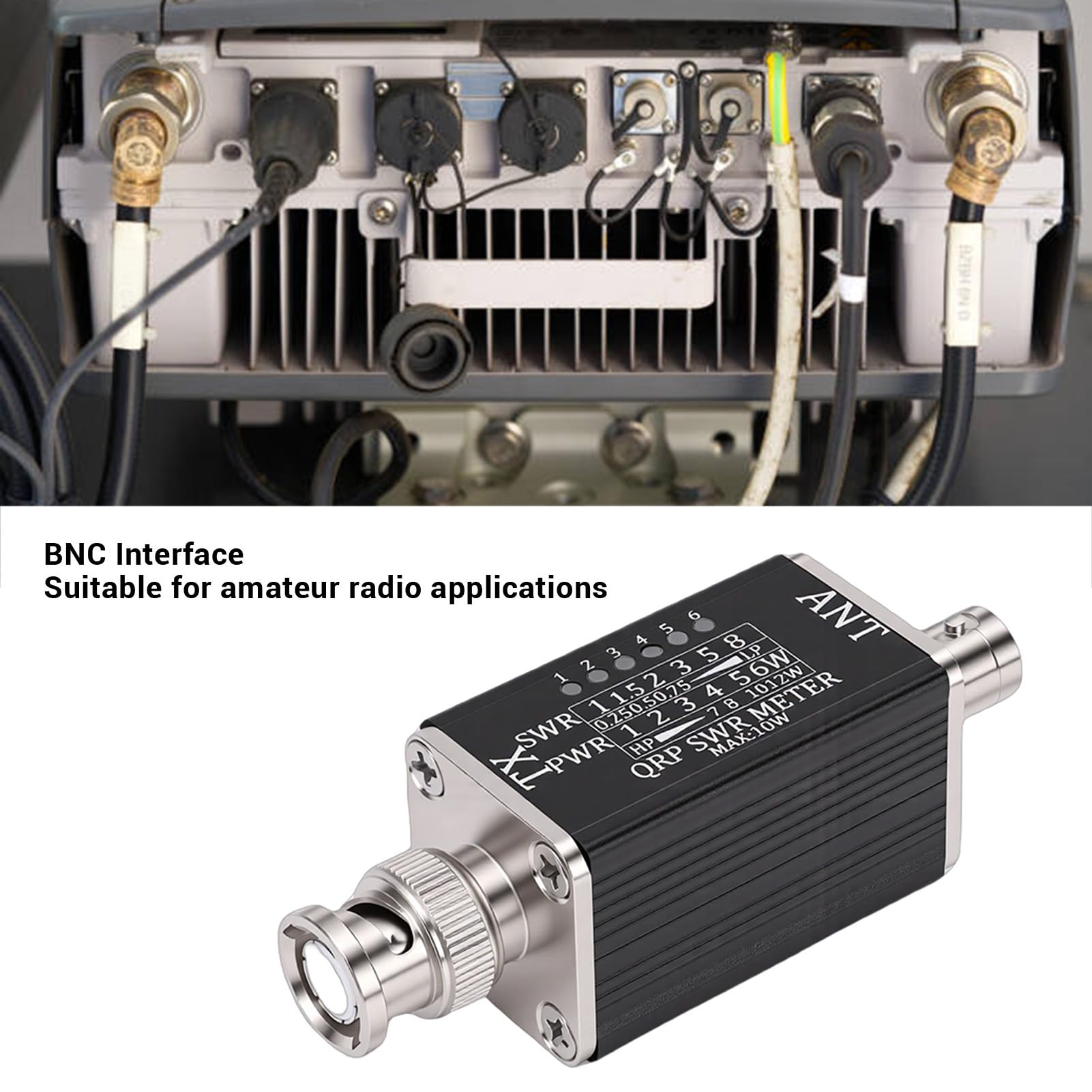 Miernik SWR z 6 Wskaźnikami LED, 1-30 MHz dla Radia Krótkofalowego | Obudowa ze Stopu Aluminium, Interfejs BNC, Zasilanie RF, Zakres 0,25 W–12 W, Przenośne Zastosowanie W Terenie, Nie Jest