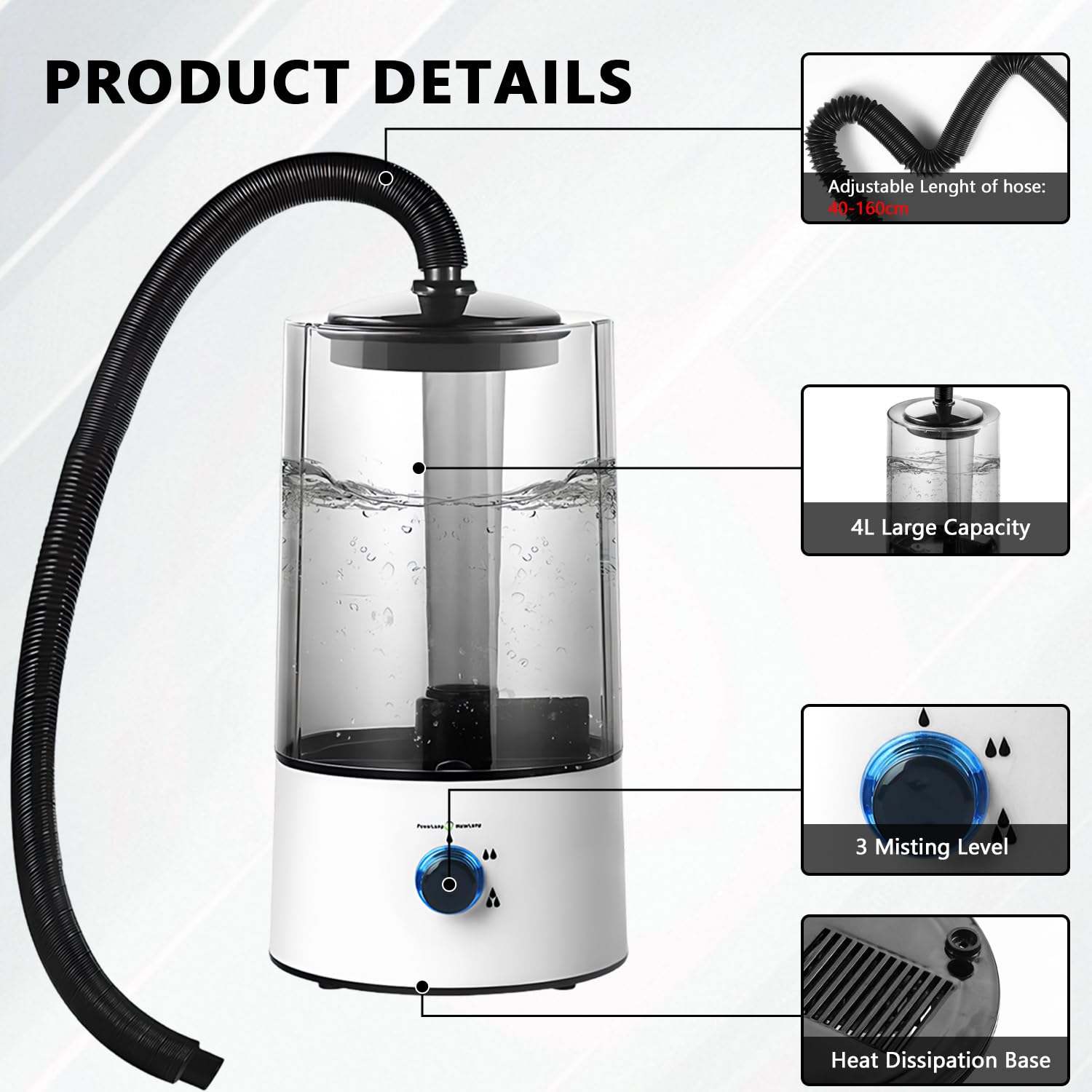 Humidificador de reptiles de 4 litros, máquina de niebla de terrario de tanque de reptiles con tubo usable, atomizador ultra silencioso para reptiles, anfibios, plantas húmedas