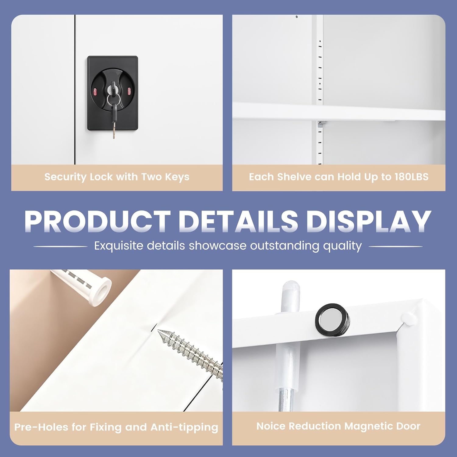 Metal Storage Cabinet，Garage Storage Cabinet with 2 Lockable Doors and 2 Adjustable Shelves, 36'' Steel Tool Cabinet for Garage, Office, Home, School(White)