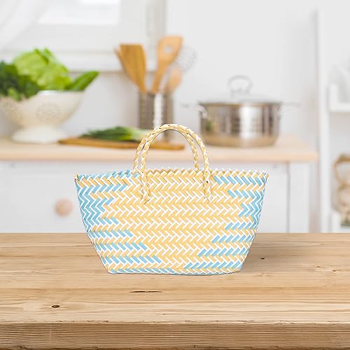 Miniatura 2 de Cesta de mimbre francesa hecha a mano de gran capacidad, bolsa de playa de paja, cesta de compras de verduras con asa para compras, almacenamiento,