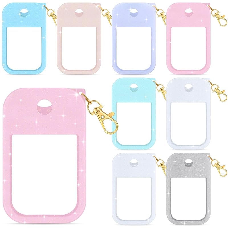 Czlotyh Capas de silicone com glitter para frascos de spray de 30 mL, com chaveiro, Pacote com 9