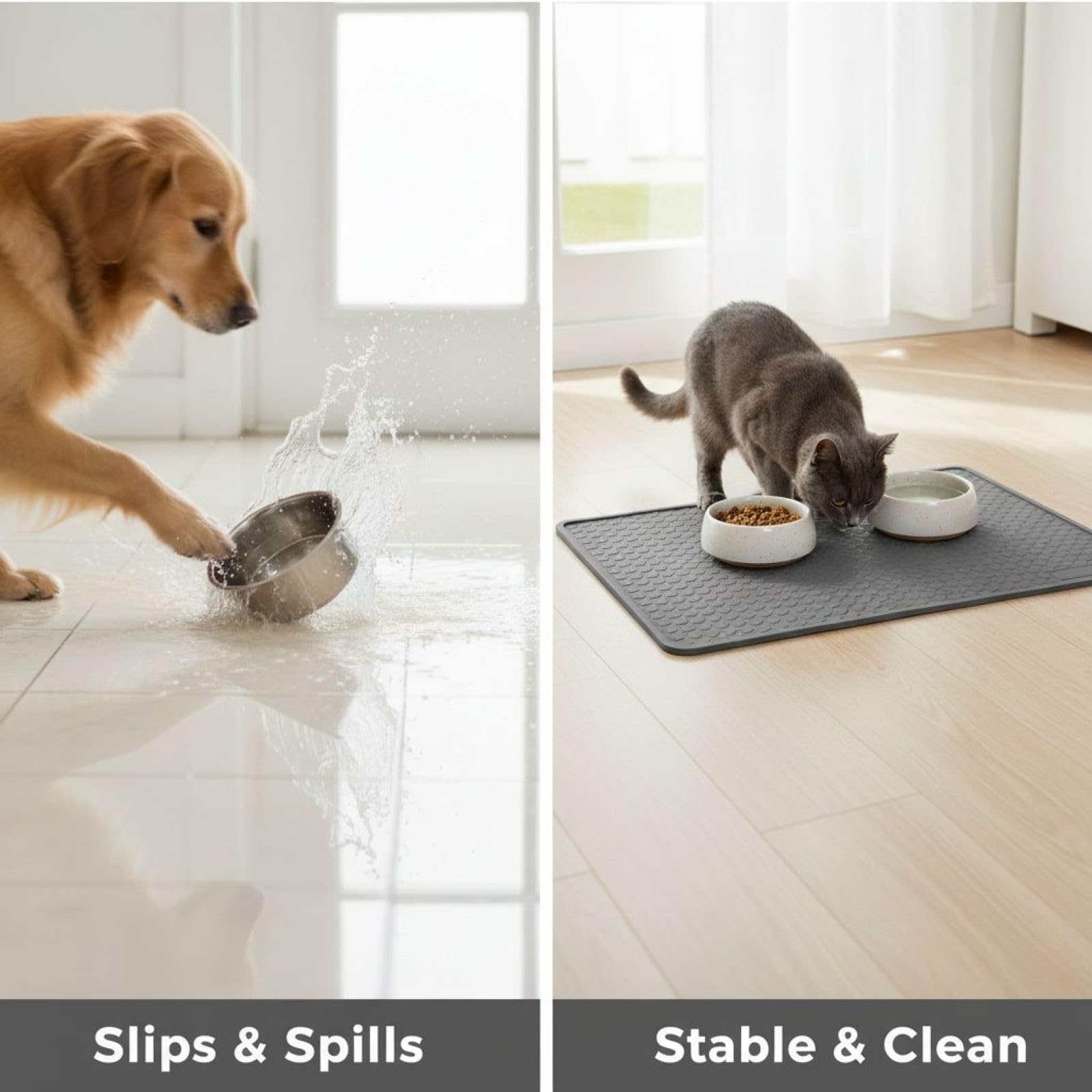 Générique Tapis Extra Large pour Gamelles d'animaux en Silicone, 86 x 56 cm, avec Rebords Surélevés, Antidérapant, Protège-Sol