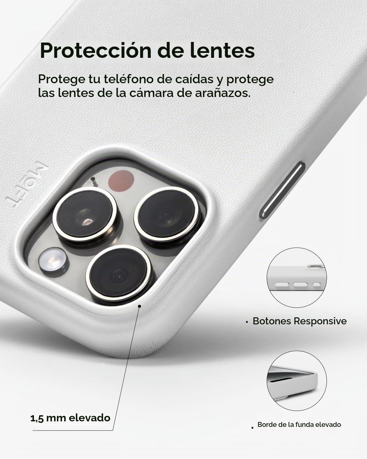 MOFT Funda Magnética para iPhone 15 ProCompatible con MagSafe, MOVAS Funda para Teléfono de Cuero Vegano, Sensación Táctil, Resistente a Arañazos y Manchas, Fácil de Limpiar, Gris Niebla