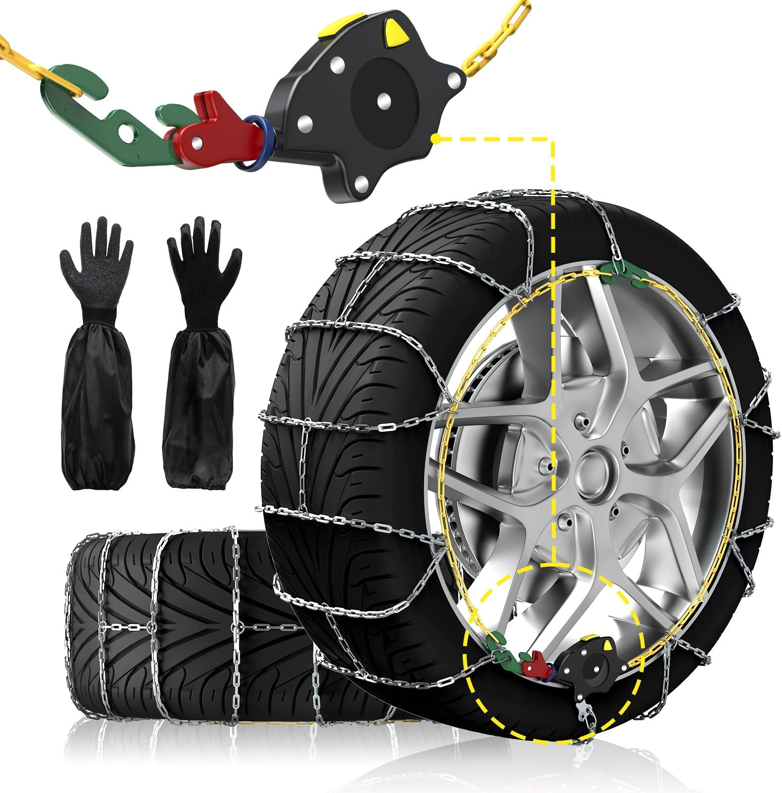 SNOWTEC Snow Chains for Car, Universal Automatic Adjustable