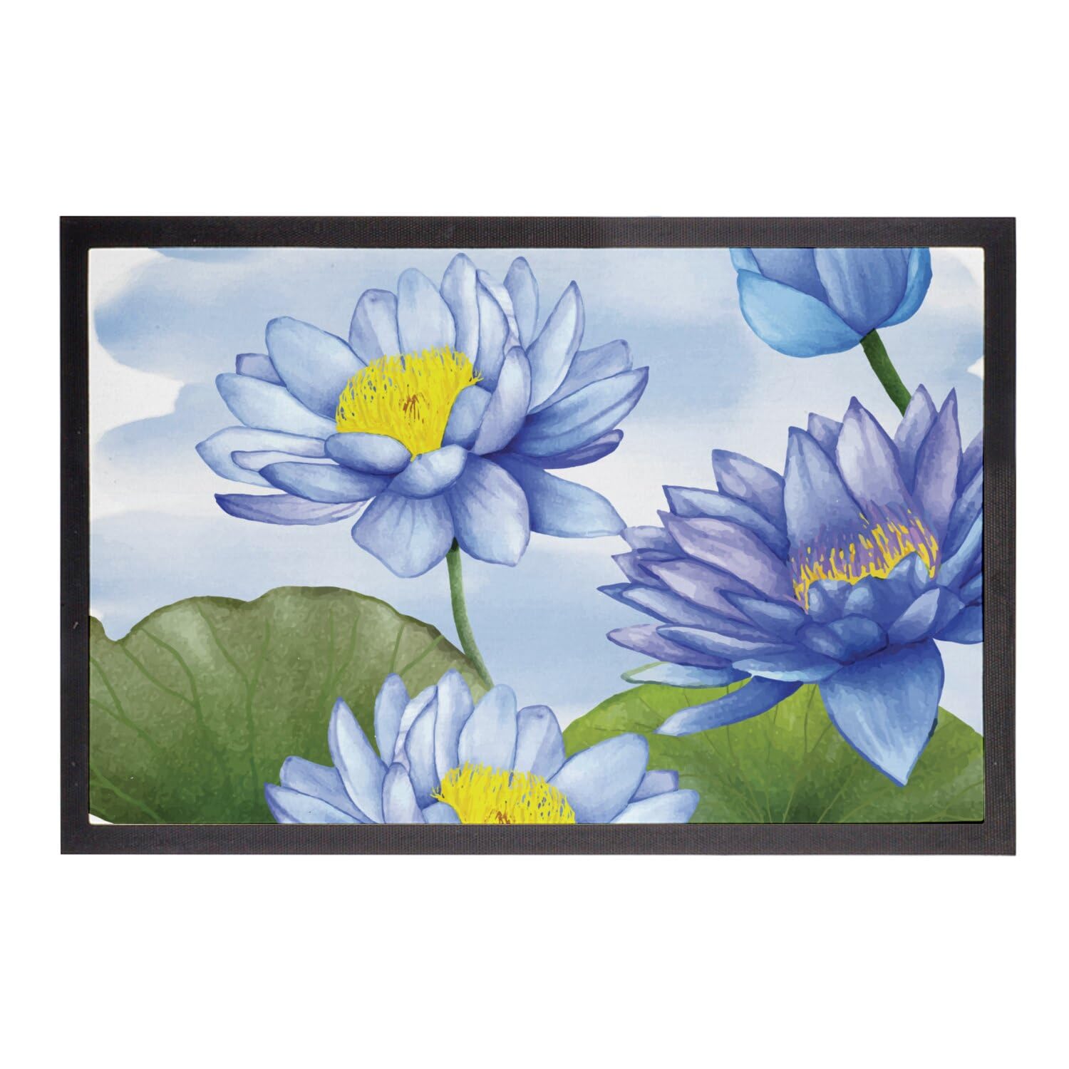 Paillasson lotus estampe japonaise bleu tapis d art 60x40cm
