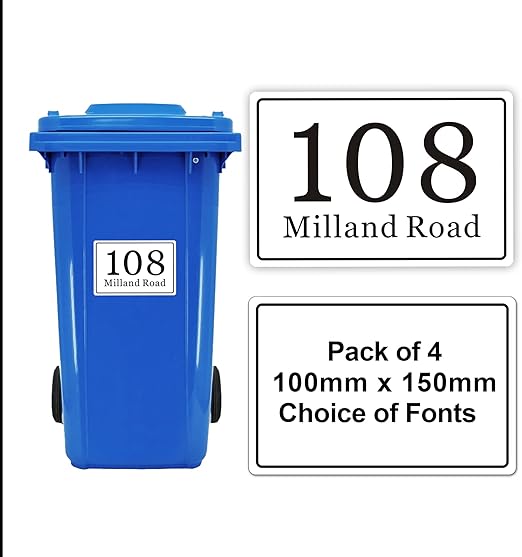 Personalised Bin Numbers for Wheelie Bins Set of 4 Bin Stickers Wheelie