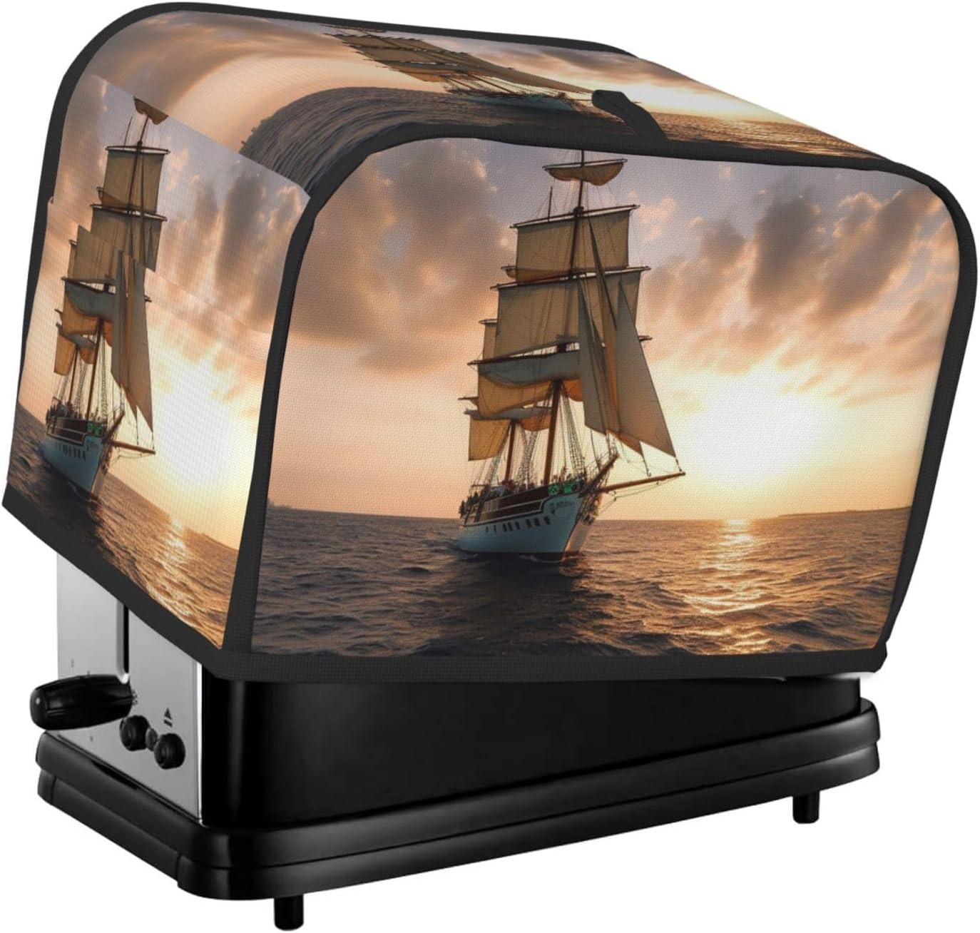 White Sailing Ship at Sunset Toaster Cover 2 slice Kitchen Small Appliance Covers with Pockets Toaster Dust Cover with Top Handle Oven Cover Washable Universal Bread Maker Cover for Kitchen
