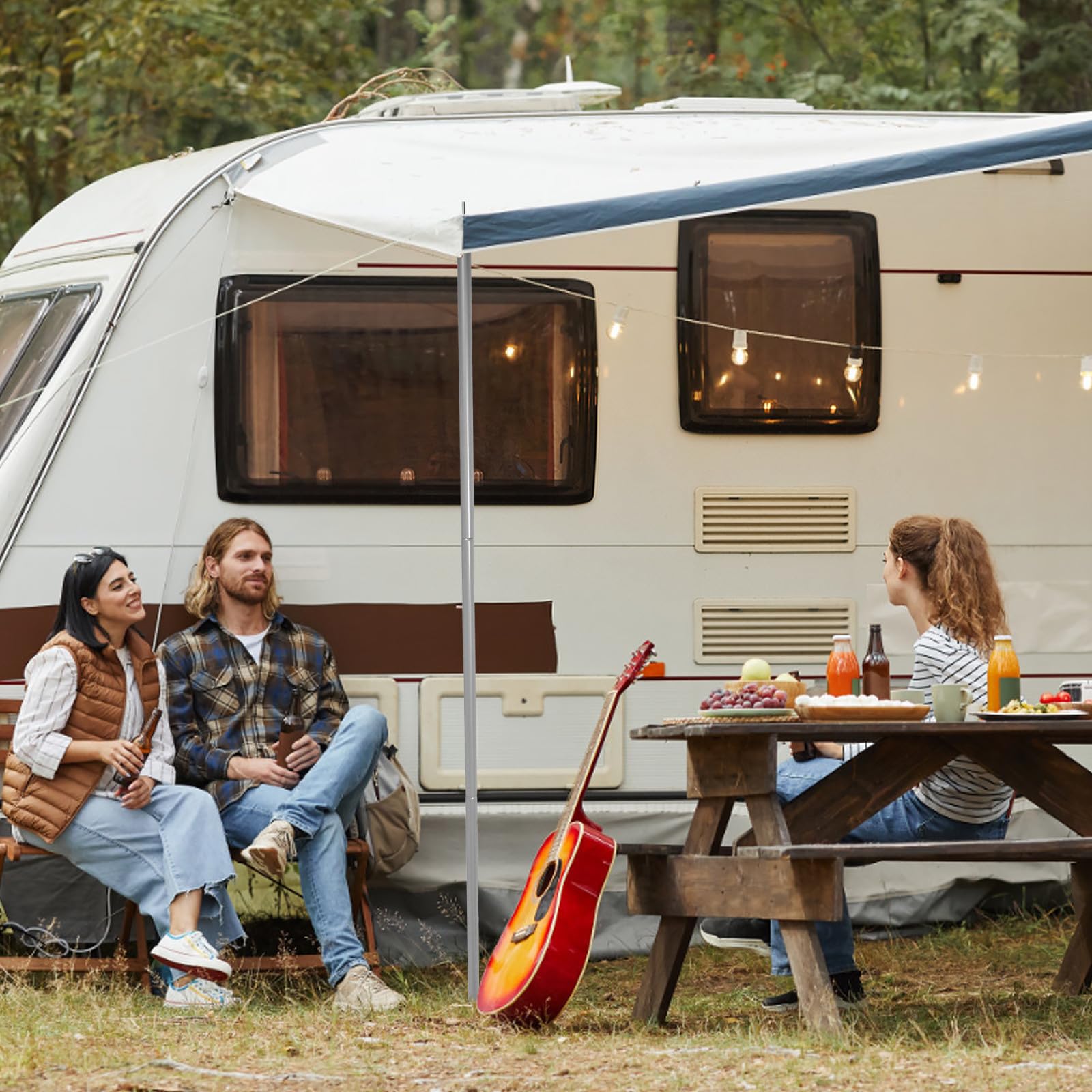 Luxshiny Postes de Hierro para Toldo de Camping, 2 Juegos de 2.1 Metros 8 Secciones, Color Plata, Multifuncionales y Estables para Tiendas de Campaña al Aire Libre