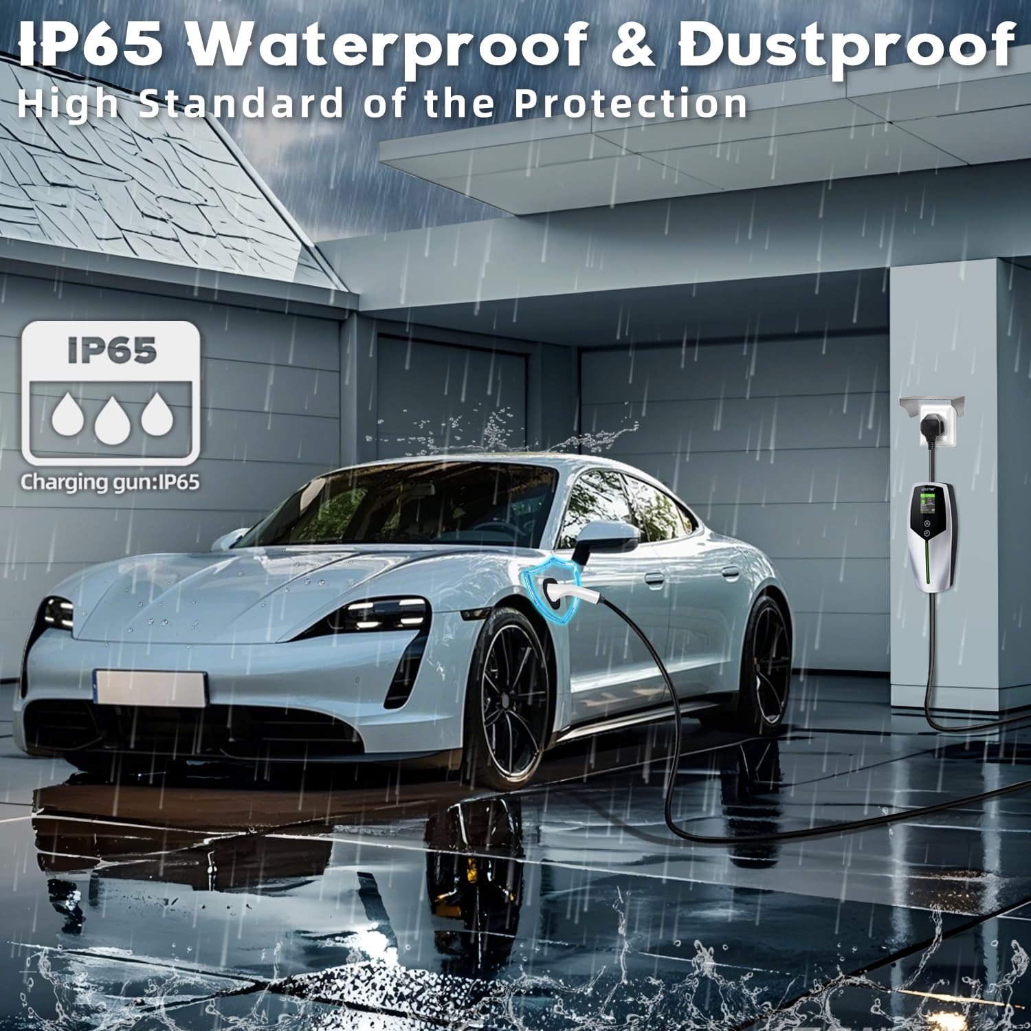 3KW EV Charger Cable Type 2 to 3 Pin Plug 8m/26Ft,Portable UK 3 Pin EV Charger,Electric Car Charger [6/8/10/13A],Car-Charger with LED Display, IP65 Waterproof,Type 2 Cable EVs and PHEV — view 5