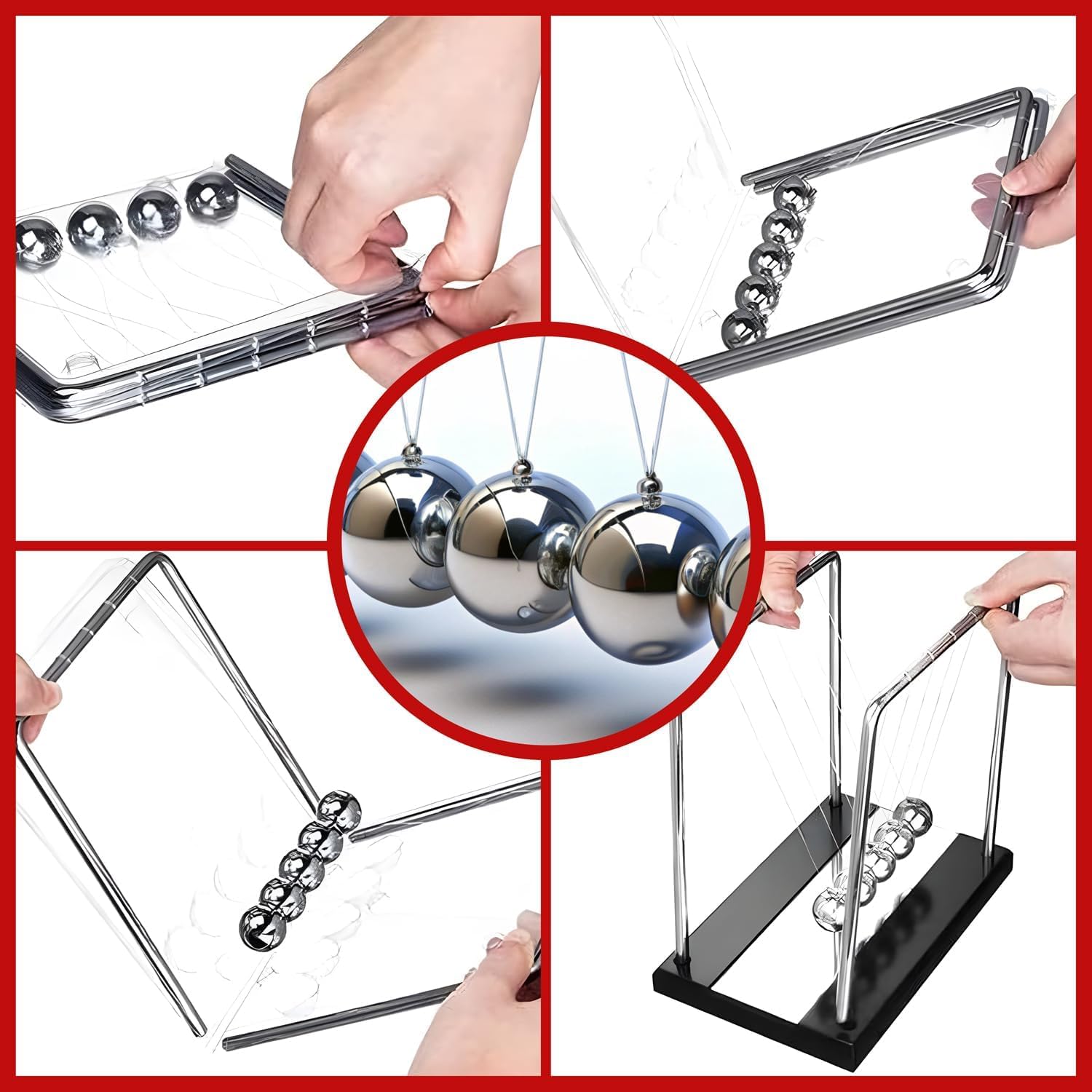 GOODS+GADGETS® Wahadło Newtona 18 cm - Kulkowe Wahadło Biurowe | 5 chromowanych kulek, stal nierdzewna, stalowe liny - klasyczny gadżet biurowy na biurko