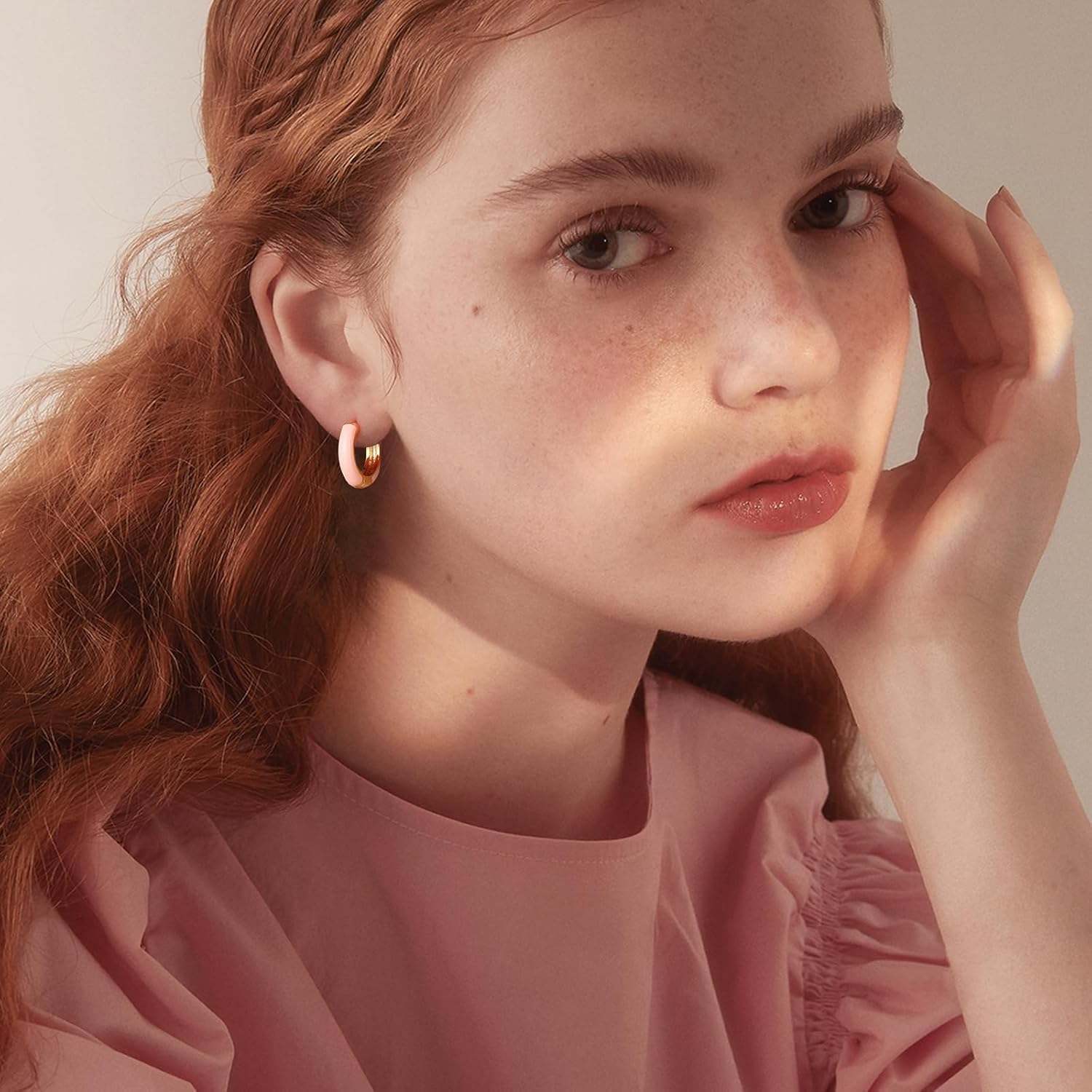 Lourny Small Hoop Earrings for Women, 18K Gold Plated Hypoallergenic Cute Enamel Huggie Earring Gifts for Women - Image 3