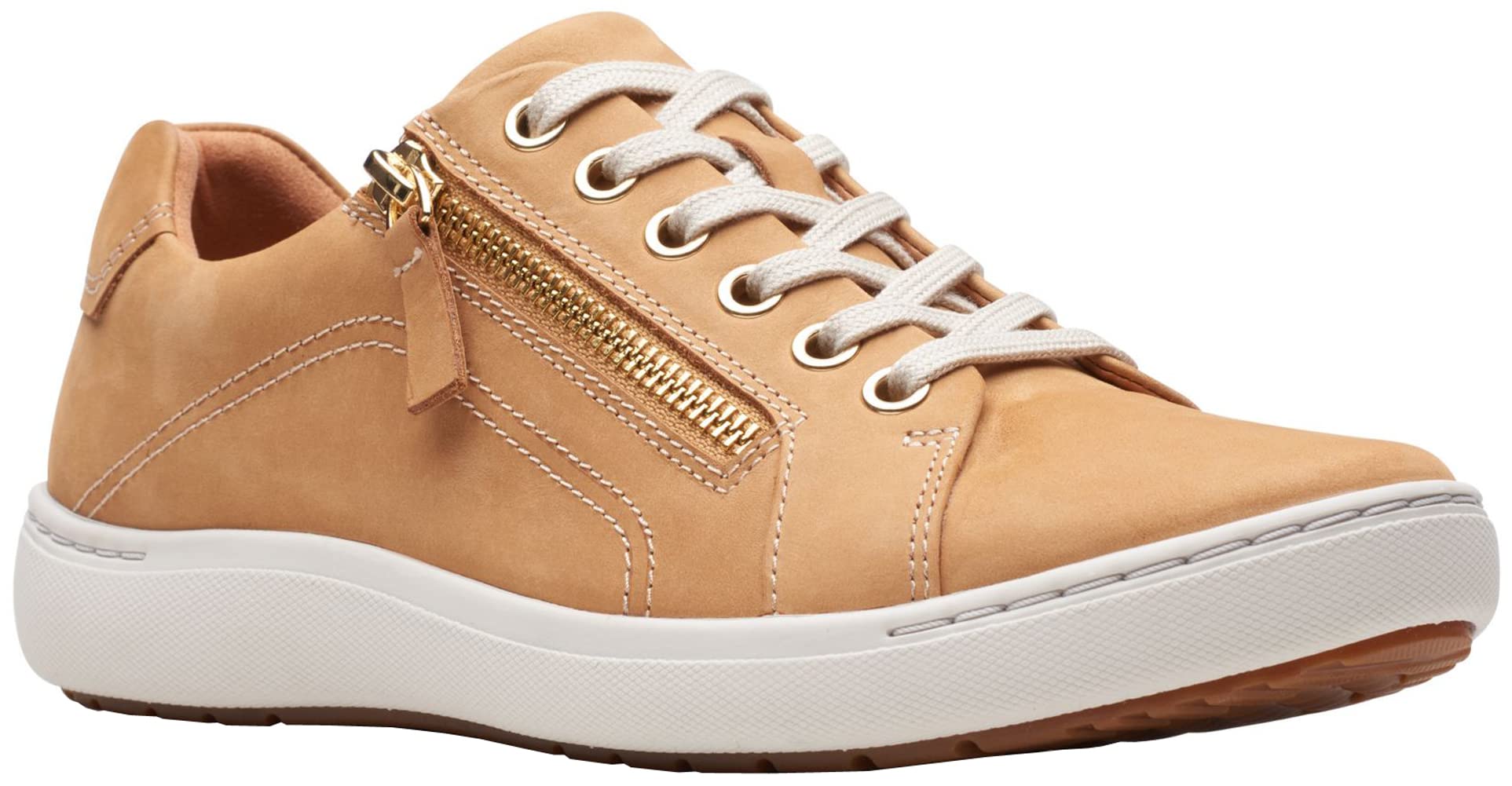 Clarks Nalle - Tenis de encaje para mujer, color nobuck camel, talla 9 ancha, Marrón