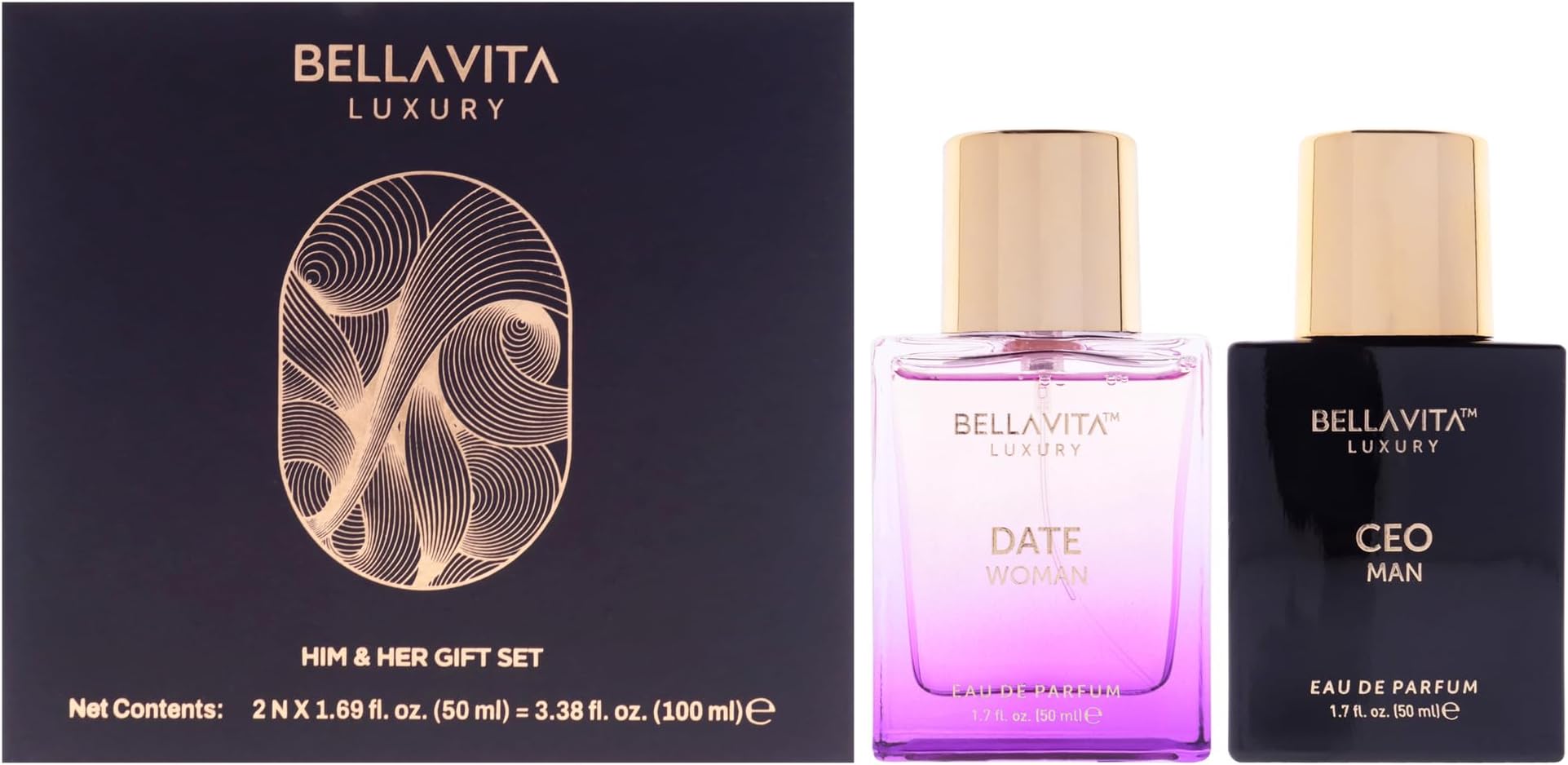 Bella Vita Luxury CEO Man & Date Woman Gift Set | Long Lasting EDP 2x50ml Perfume for Men and Women | with Lemon, Lavender | Floral, Fruity, Woody Long Lasting EDP Fragrance Scent