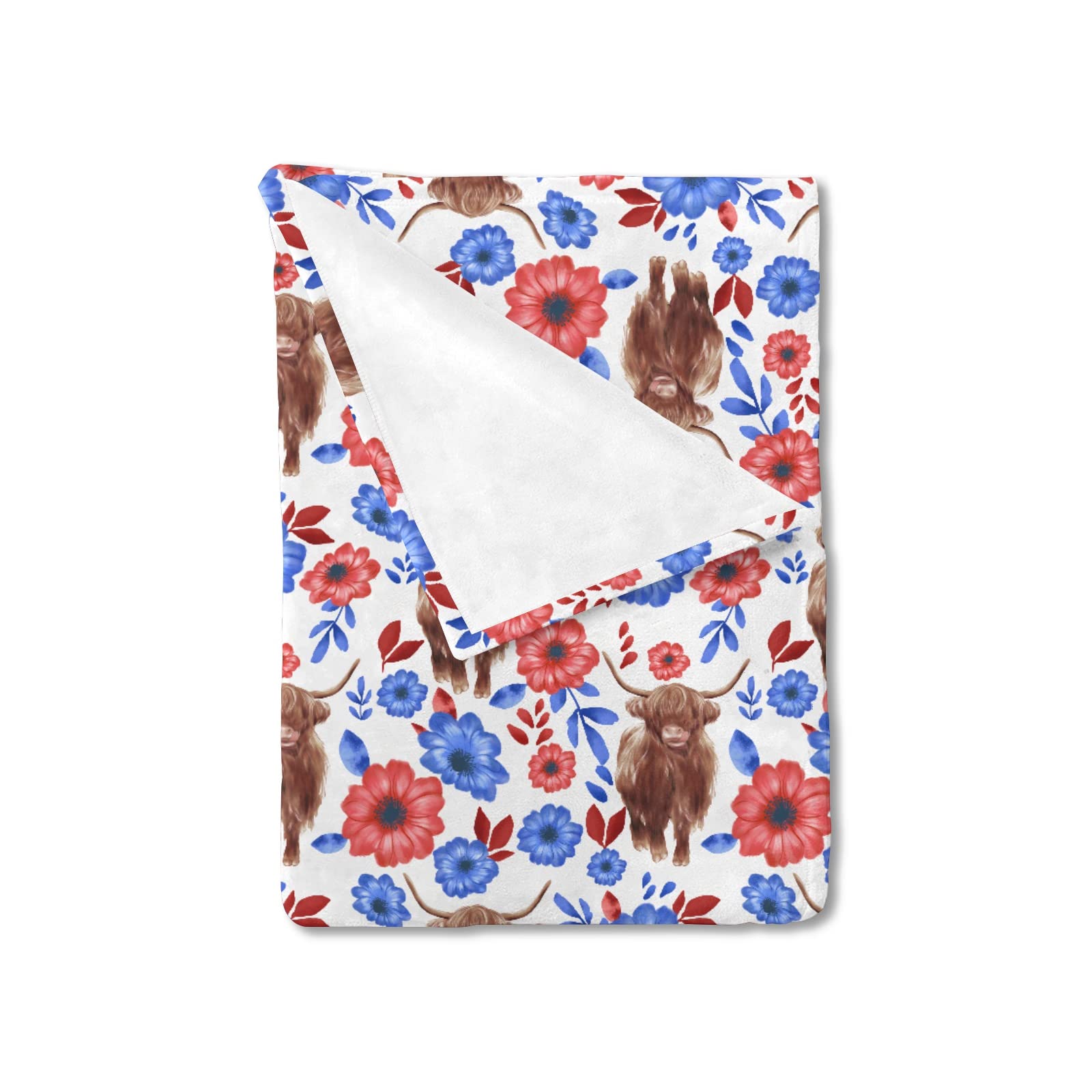 Highland Cow Retro Boho Floral Baby Toddler Blanket Gift for Girls Boys Yak Blue Red Flowers Receiving Blanket Soft Flannel Swaddle Blanket Kids Nursery Stroller Crib Throw Cover Daycare 60x80 — image 1