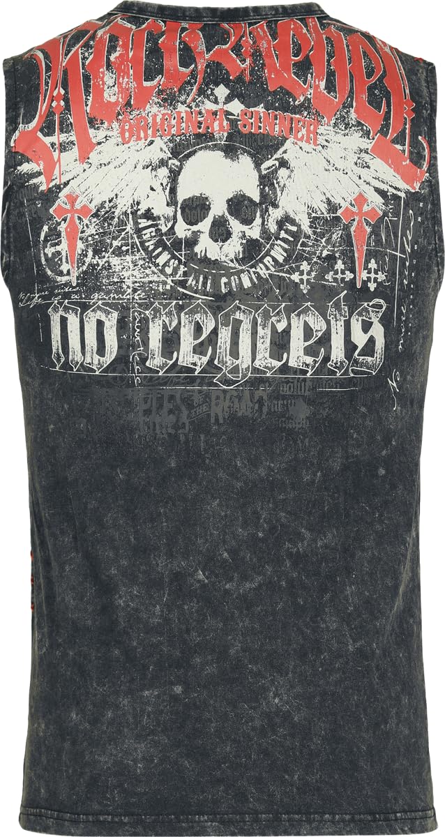 Rock Rebel by EMP Hombre Camiseta sin Mangas Gris con Efecto Acid Wash y Estampado