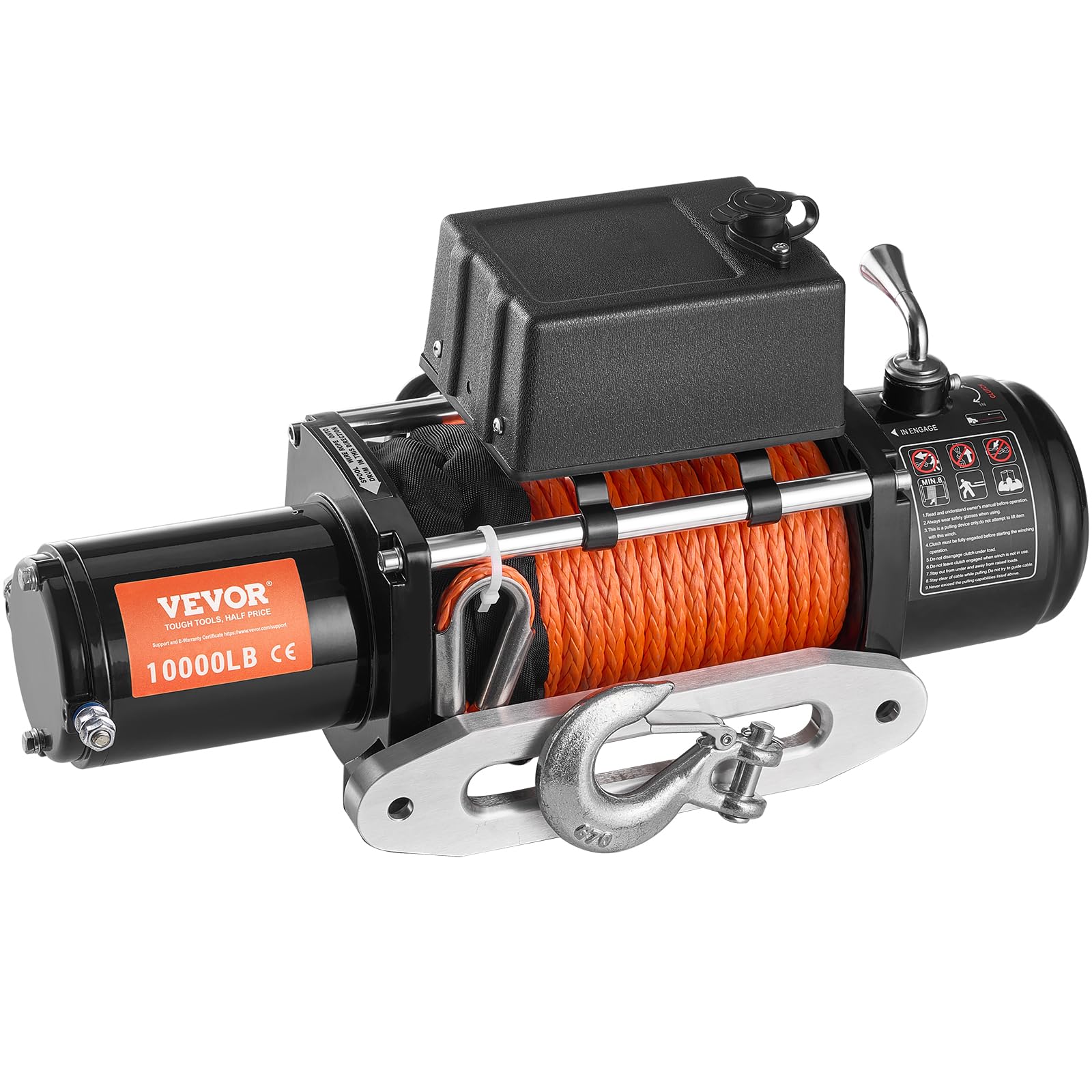 VEVOR Wciągarka elektryczna 4536 kg, 12 V DC, wciągarka do ciężarówki, z liną syntetyczną, Φ0,9 x 1981,2 cm, prowadnica kabla, bezprzewodowy pilot zdalnego sterowania, wodoszczelność IP55, do SUV-a