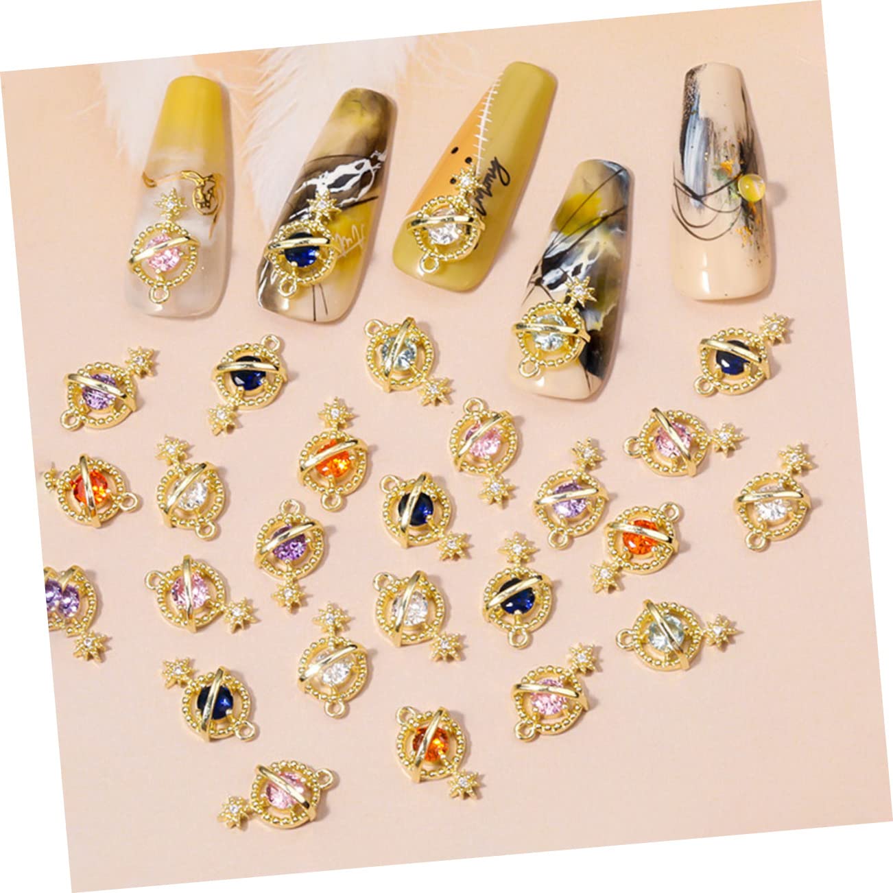 WEKADRIN DIY Manicure Decor 6pcs Zircon Planet Jewelry Nail Art Charms Manicure Decors for Salon or Home Nail Art Party