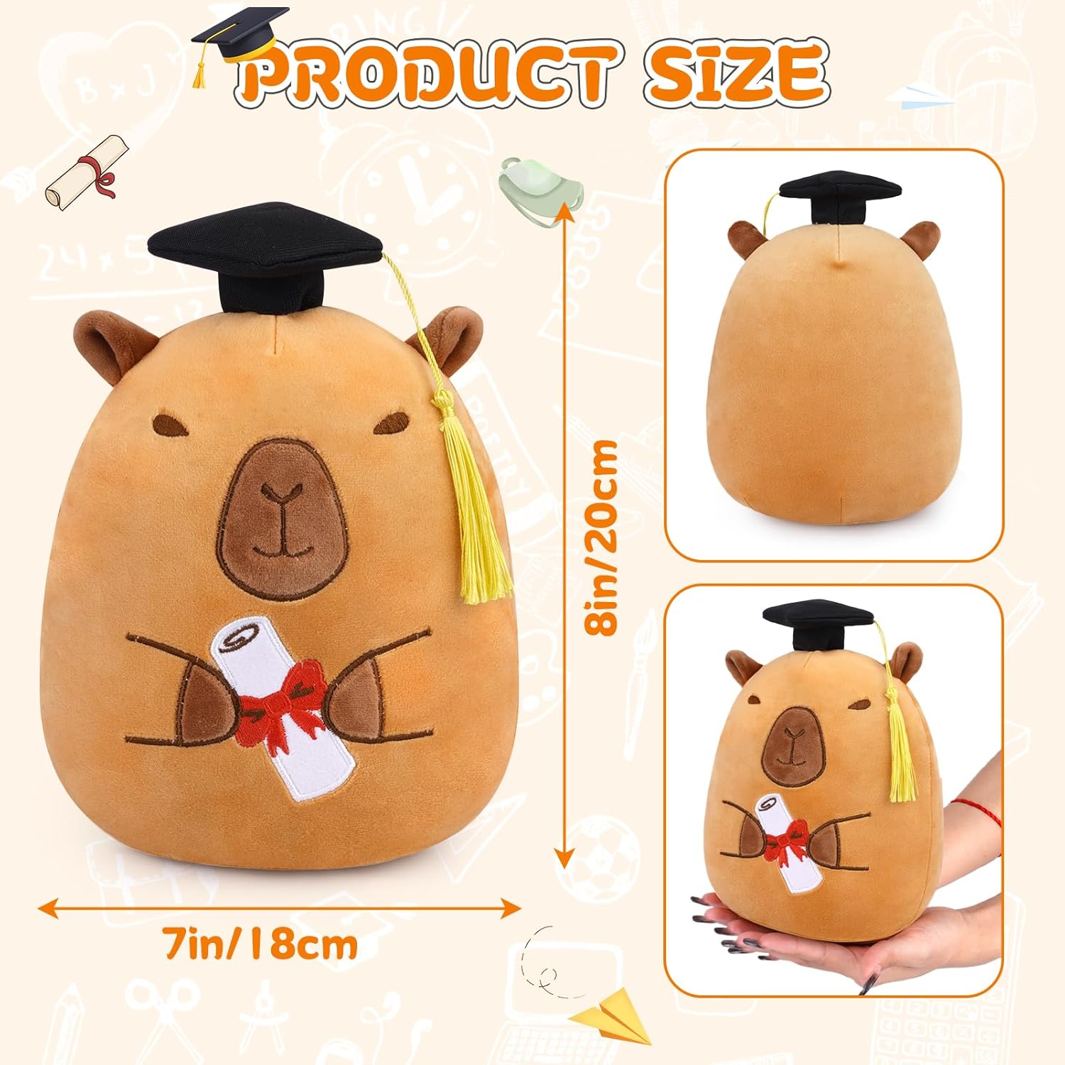 Graduation Capybara Plush Toy, 8 Inch Capybara Stuffed Animal with Cap Graduation Gifts for Kids Him Her, Class of 2026 Graduation Gifts for Kindergarten High School College