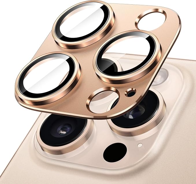 Tempered Glass Camera Lens Protector for iPhone 16 Pro/iPhone 16 Pro Max - Alloy Metal Cover with Tempered Glass - Scratch Resistant, Easy Installation (Brown)