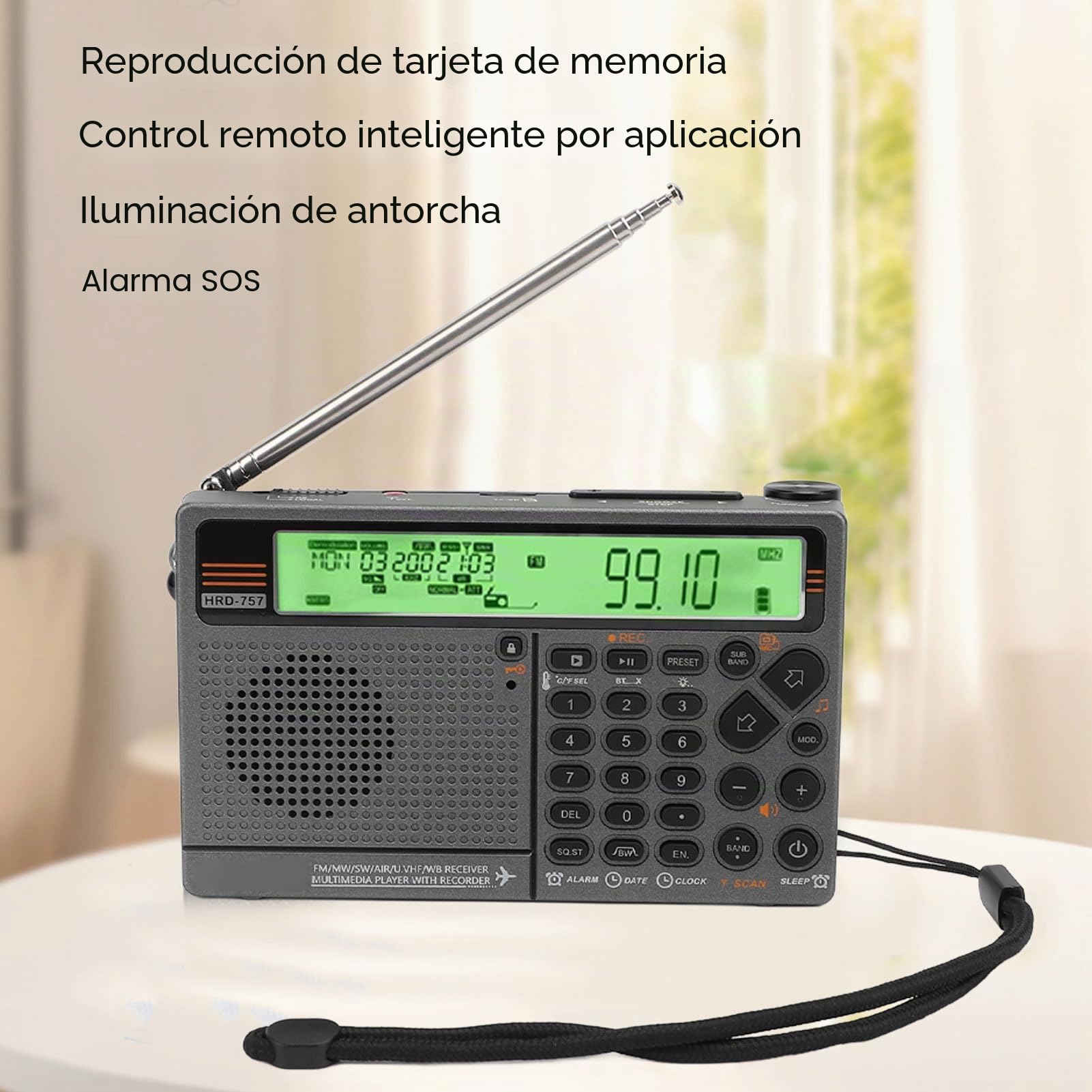 Multibanda SW FM MW Air WB V UHF, Radio Portátil, Control de App Reproducción BT Radio Digital con Conector para Auriculares de 3,5 Mm, Alarma SOS y Linterna (Green)