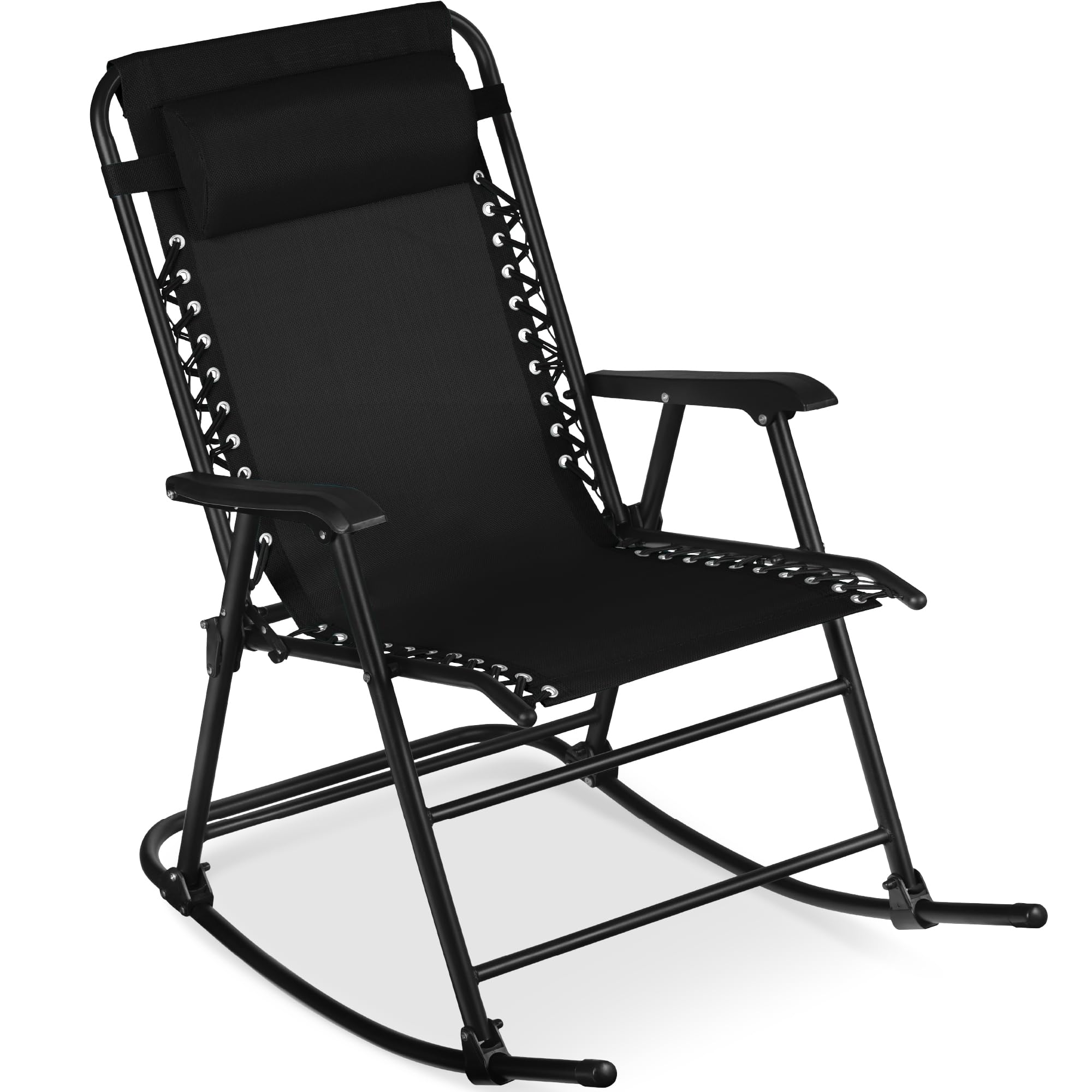 Best Choice Products Outdoor Folding Rocking Chair, Zero Gravity Lounge Chair, Patio Rocker w/Headrest Pillow - Black