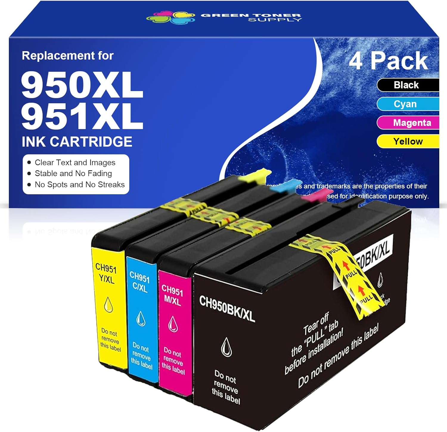 4-Pack 950XL 951XL Combo Compatible for HP 950 951 XL Combo Ink Cartridge for Used in Officejet Pro 251dw 276dw 8100 8600 8610 Printer (1 Black, 1 Cyan, 1 Magenta, 1 Yellow)