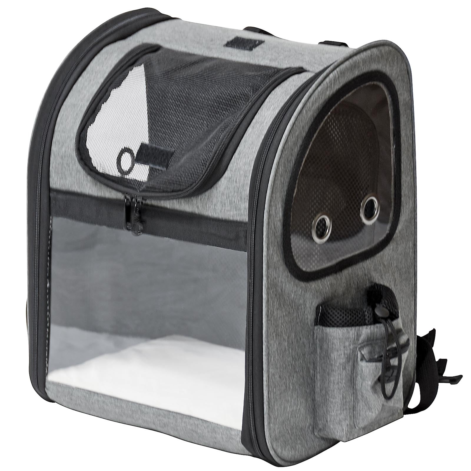 Fudajo Ausziehbarer Haustier Rucksack 27x35,5x41,5 cm bis 6kg, Hunderucksack, Katzenrucksack mit Netz und Fenstern, Schwarz und Grau