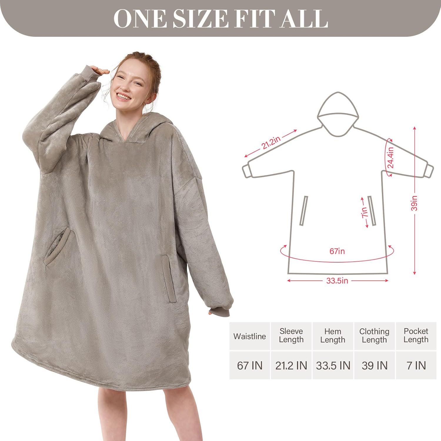 LetsFunny Blanket Hoodie,Oversized Wearable Sherpa Fleece Blanket Sweatshirt,Super Soft Warm Cozy with Giant Pocket,Gifts for Women Men Adults Teenagers Kids, One Size Fits All - Image 3