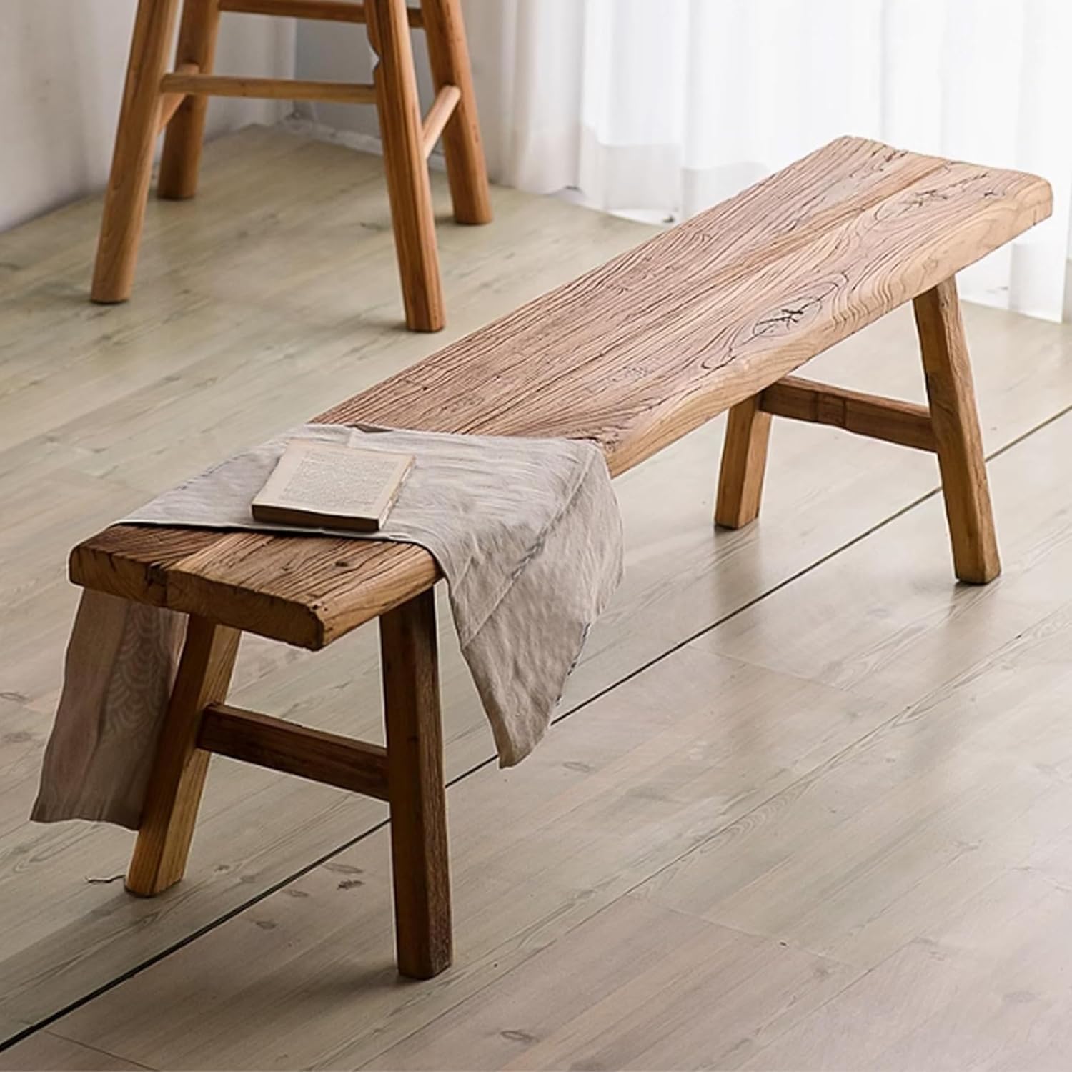 Banco estrecho de granja, banco pequeño de madera, banco de pasillo, taburete de entrada, banco rústico de madera, banco vintage de fideos, zapatero, bancos de comedor, para el final de la cama, sala