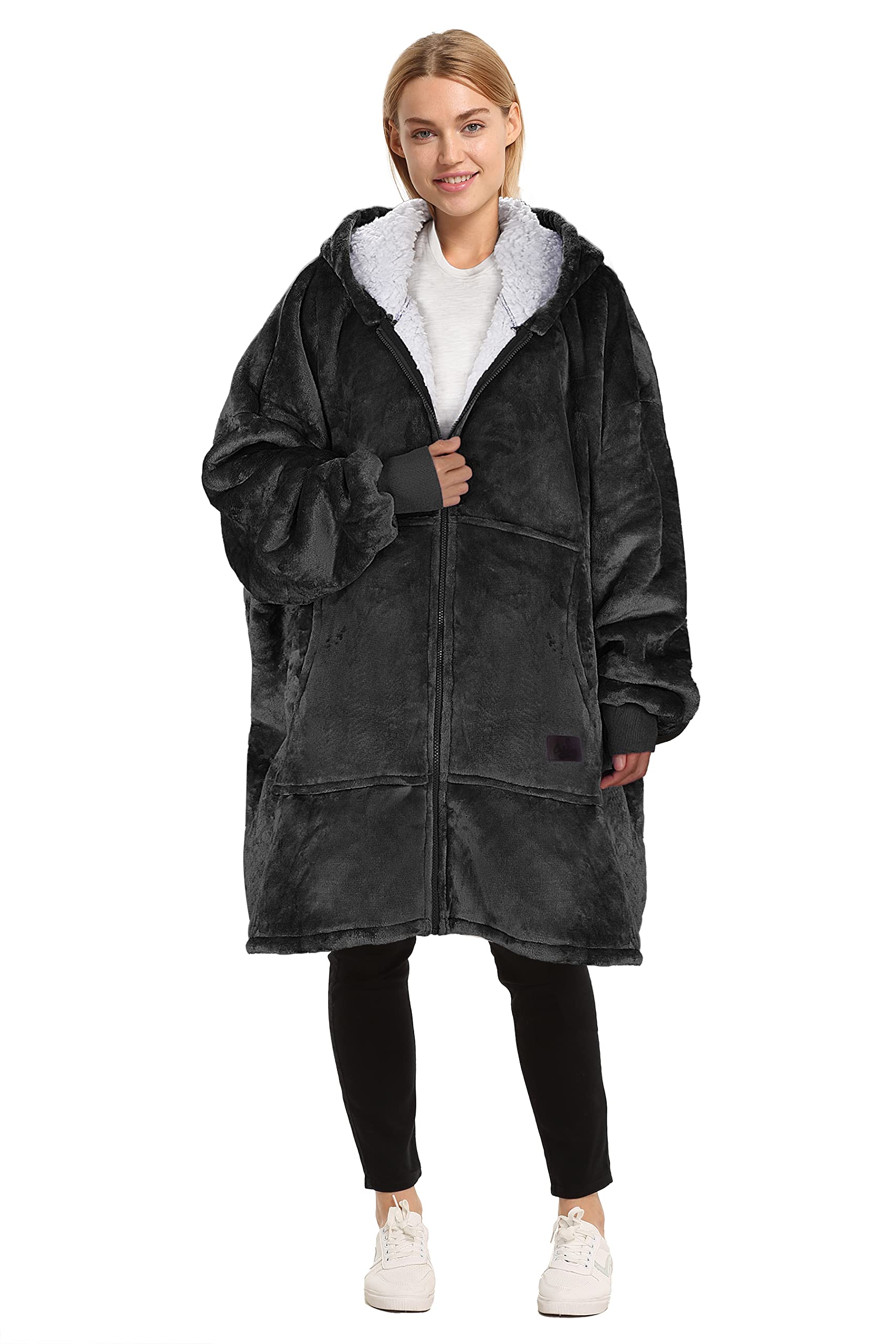 Couverture à Capuche Surdimensionnée Sherpa - Sweat Capuche Pelucheux - Poche Géante - Adulte/Ado/Enfant