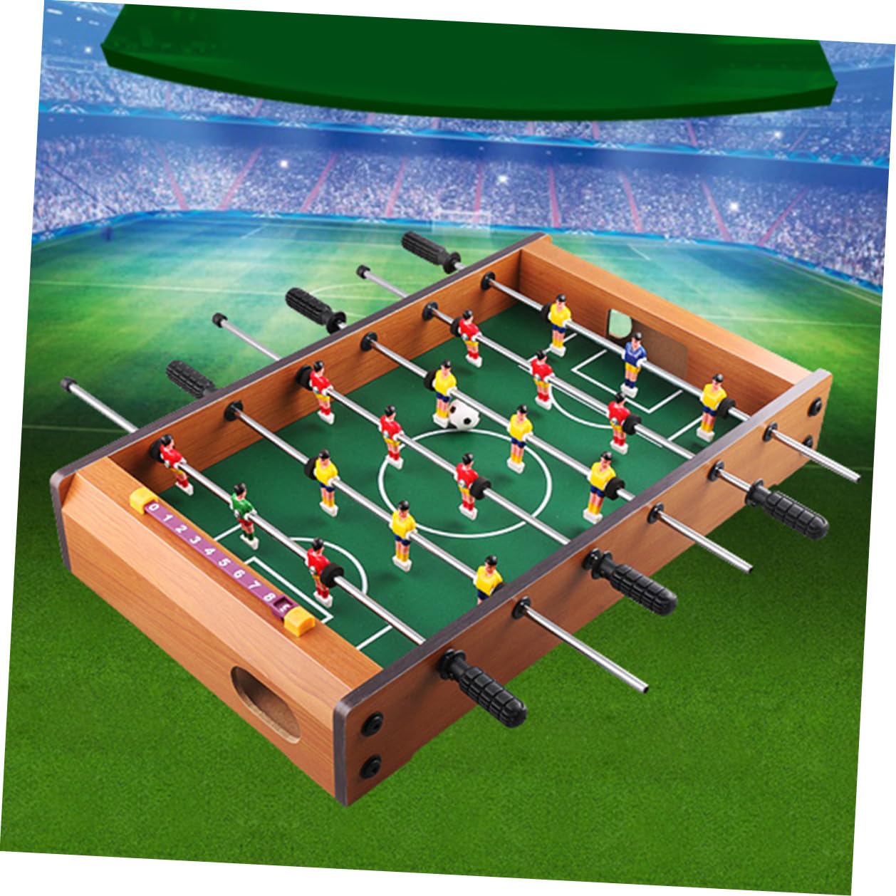 Toyvian Calcio Balilla da Tavolo Mini Portatile in Mdf Sei Aste e Segnapunti, Gioco e Adulti per Serate in Famiglia e Spazi Ridotti