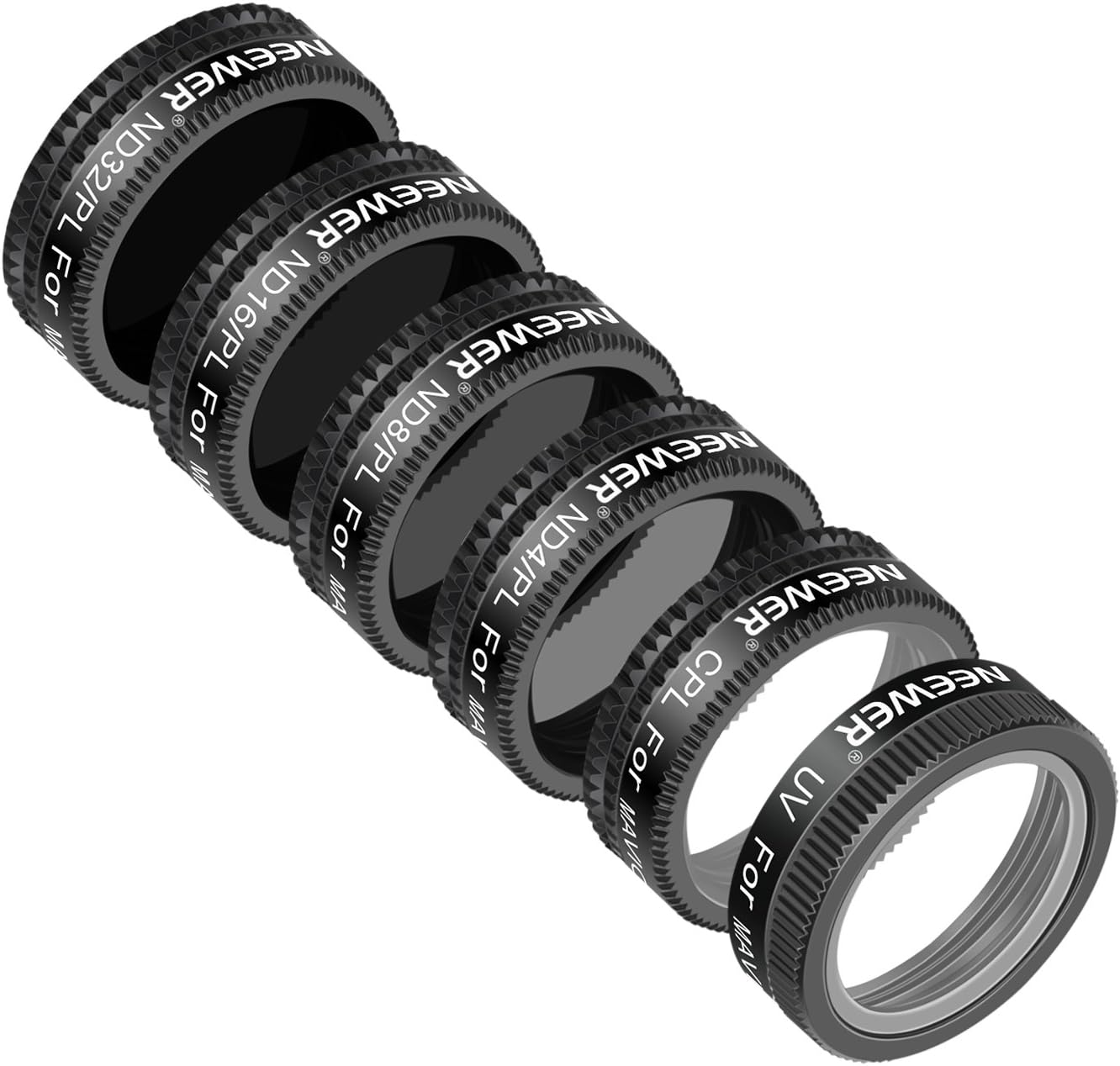 Neewer DJI Mavic Air Filter Kit - 6 Pieces, UV, CPL, ND4/PL, ND8/PL, ND16/PL and ND32/PL Filter, Made of Optical Glass and Aluminum Alloy Frame (Black)