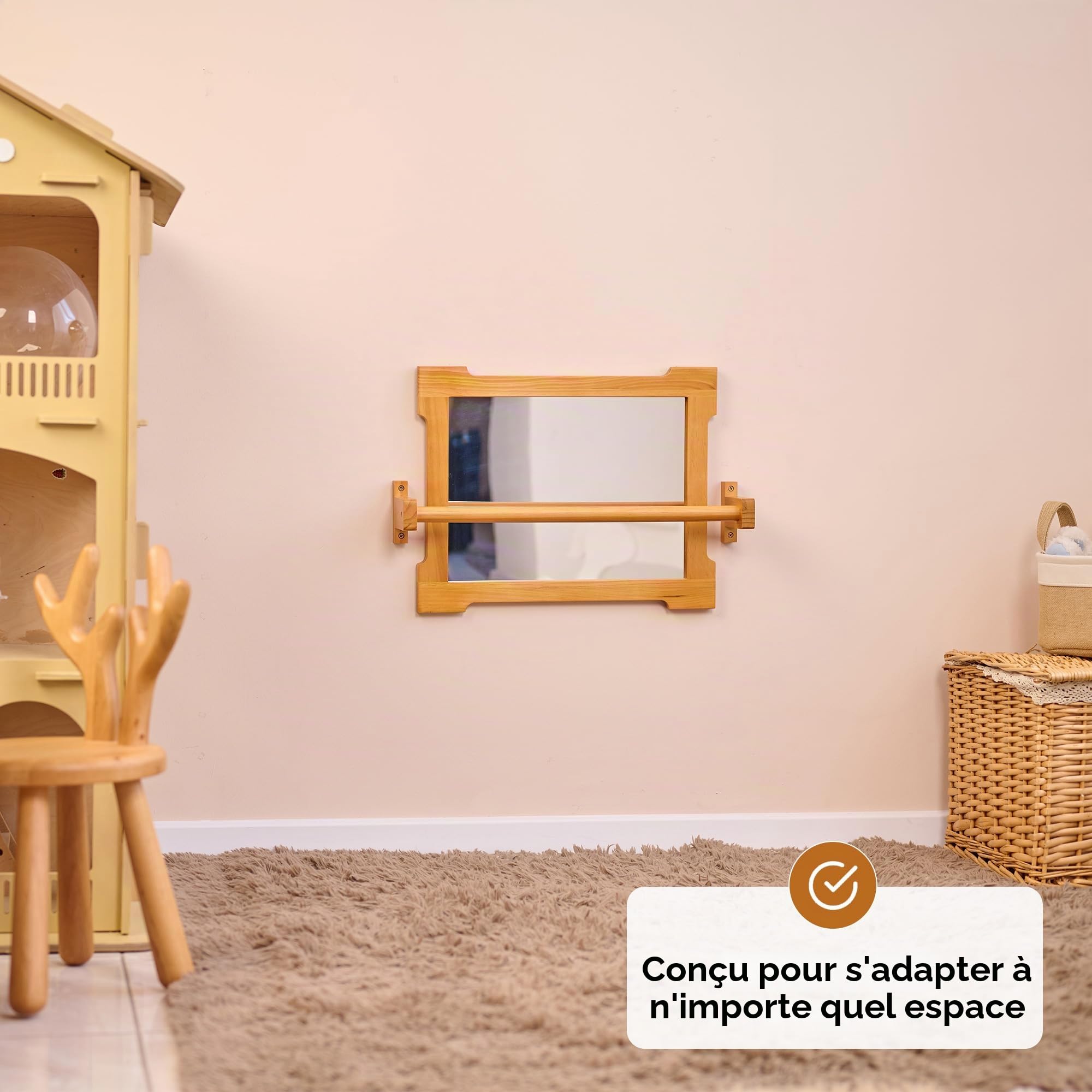 ODOXIA Miroir Montessori Bébé avec Barre | Équipé de Traction | Activité Murale pour Marcher & Se Lever