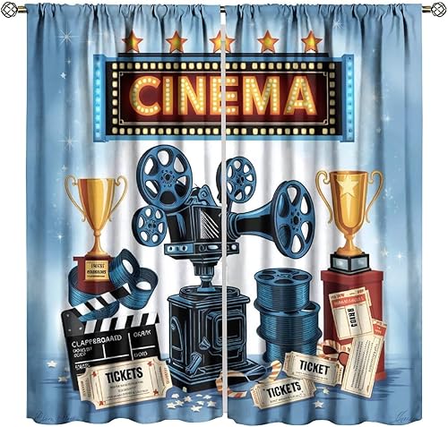 Miniatura 10 de Cortinas opacas para cine en casa, diseño retro moderno, tiras de película de palomitas de maíz para cámara de película, bolsillo para barra,