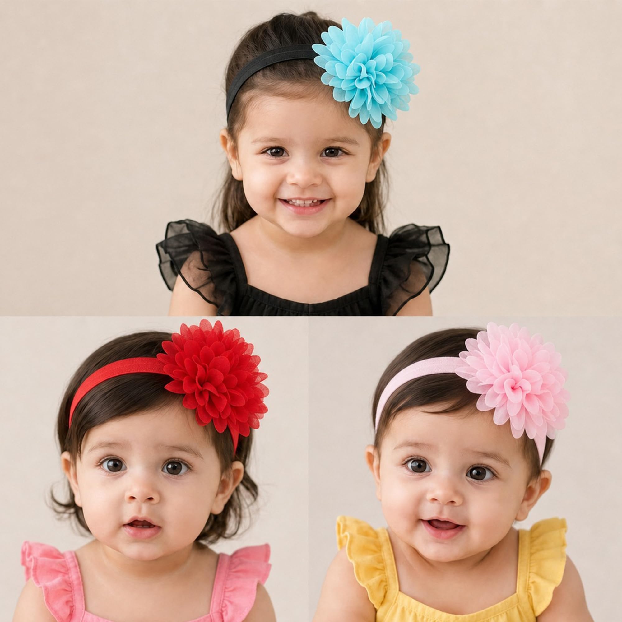 Babymoon (Set of 3) Headbands Flowers Soft Hairbands for Baby Girls Infants Toddlers-multi color-image-22
