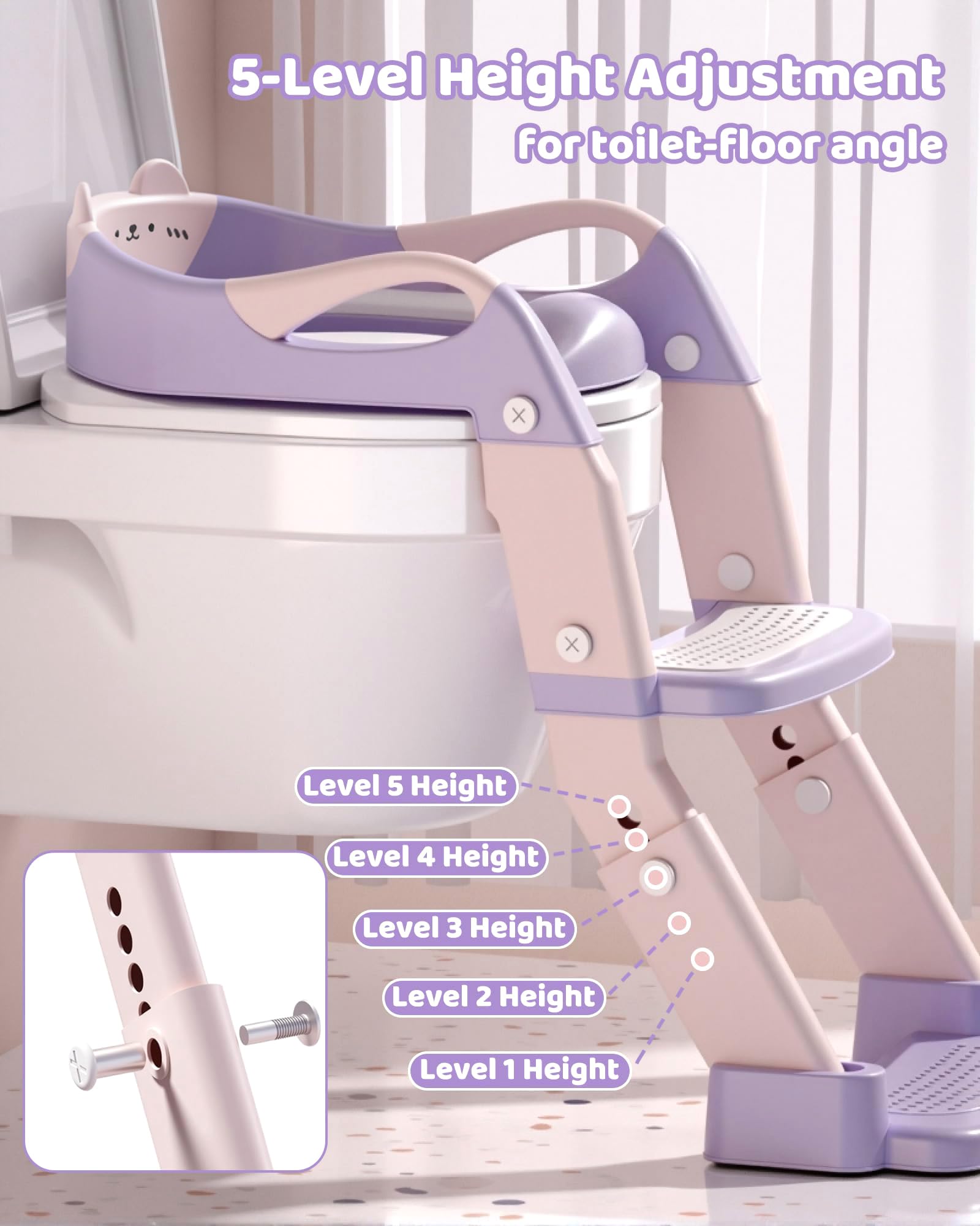 Riduttore WC Bambini, Scaletta WC Pieghevole 3 in 1 per Bambini, Antiscivolo e Impermeabile, con Paraspruzzi, Sedile WC per Bambini per L'addestramento Indipendente dei Bambini al Vasino (Viola)