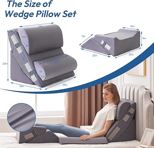 Miniatura 7 de Juego de 6 almohadas de cuña para después de la cirugía, almohada de apoyo de espalda para cama, almohada de cuña de cama para poscirugía, almohada