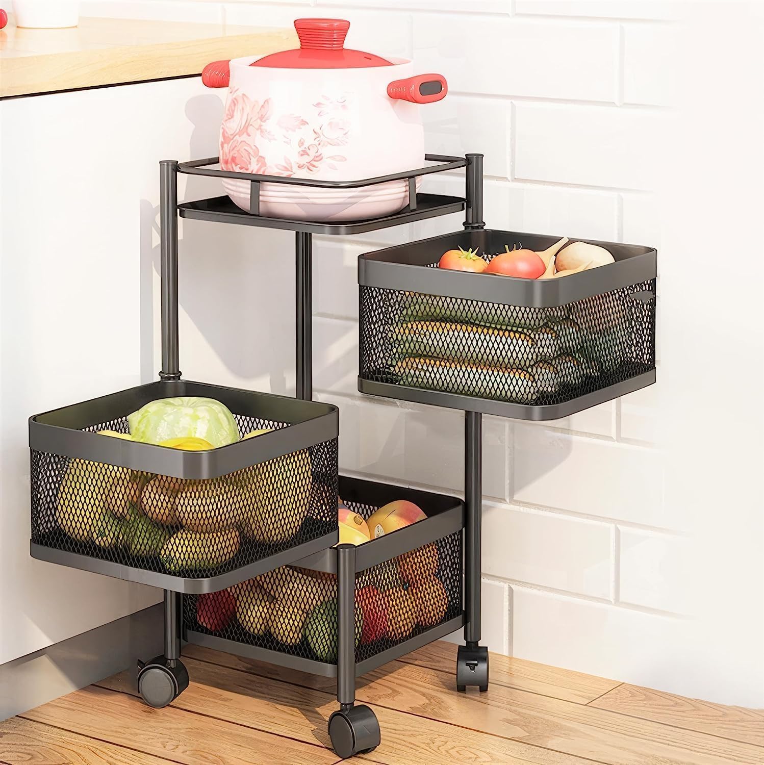 GLOBAL LOCAL Square Kitchen Trolley with Wheels Kitchen Organizer ...