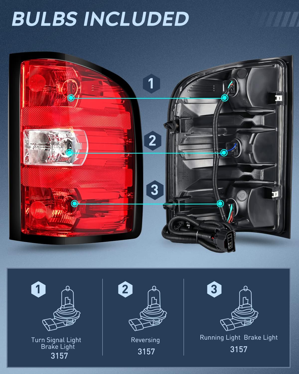Nilight Taillight Assembly for 2007 2008 2009 2010 2011 2012 2013 2013 2014 Chevy Silverado 1500 2500HD 3500HD 2007-2013 GMC Sierra 3500HD Rear Lamp Replacement w/Bulbs and Harness