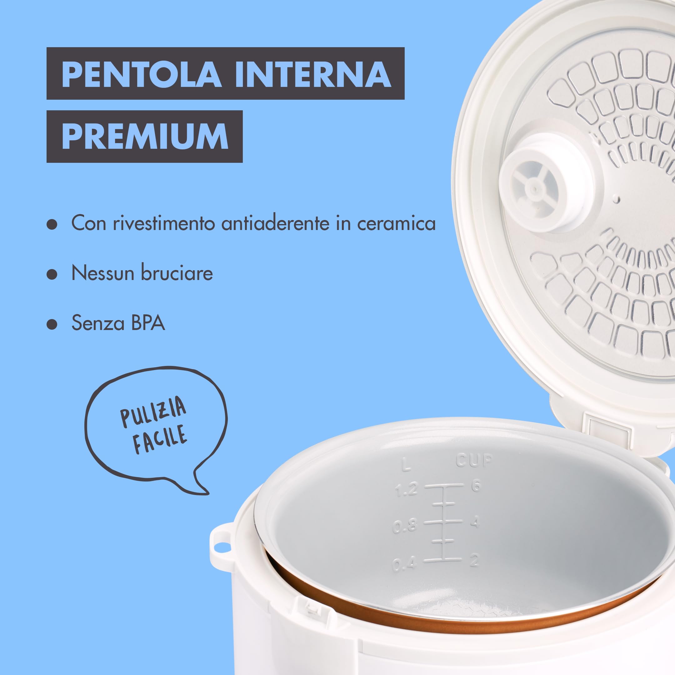 Reishunger Cuociriso Elettrico e Vaporiera con Funzione di Mantenimento del Caldo, Bianco - Per 1-6 Persone - Preparazione Rapida Senza Bruciature - Rivestimento Ceramico